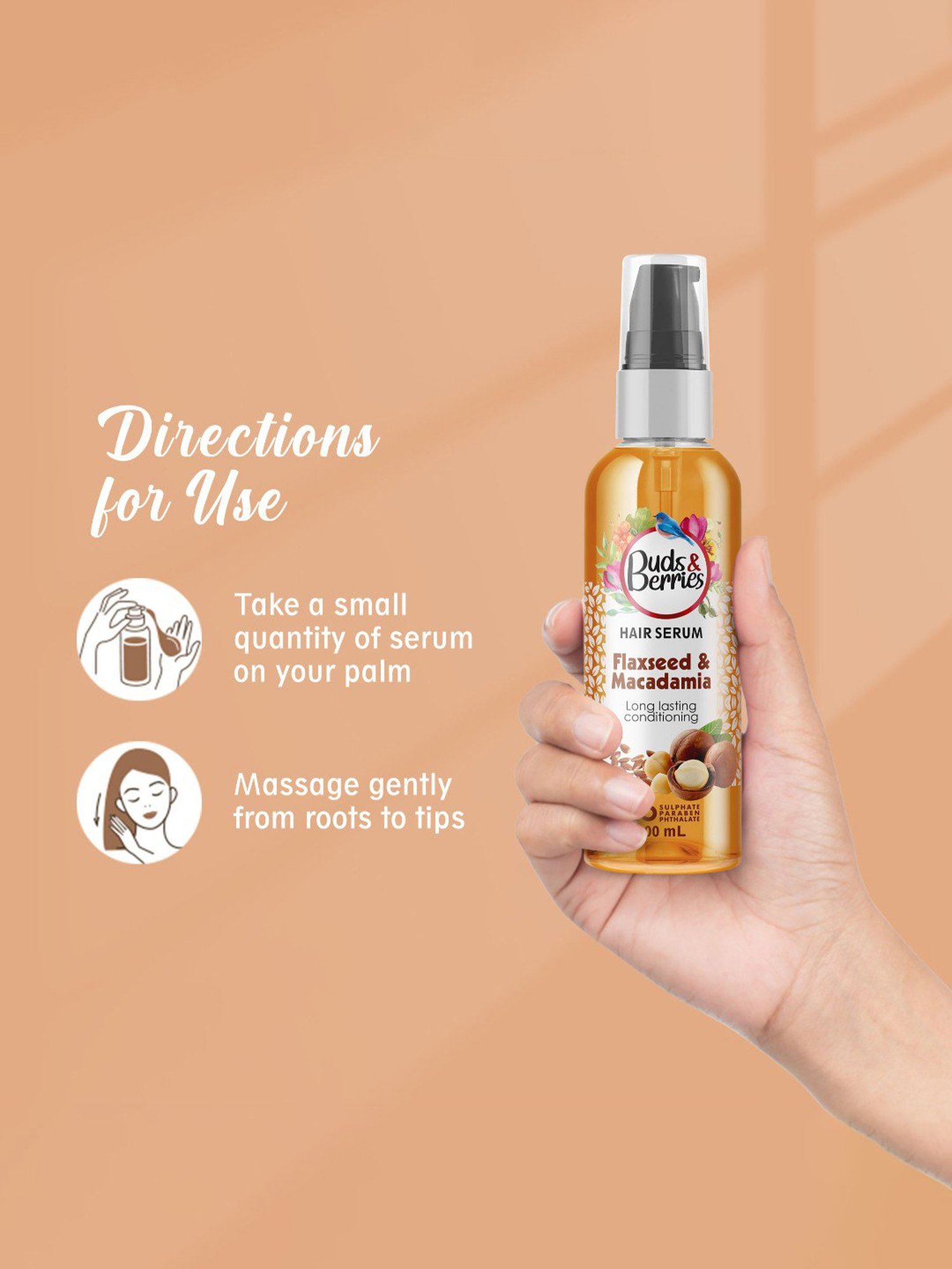 Buds & Berries Flaxseed & Macadamia Long Lasting Conditioning Hair Serum - 100 ml