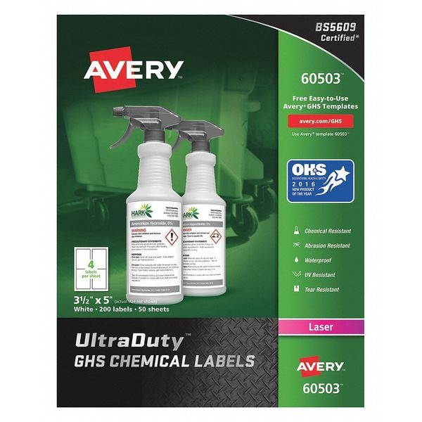 AVERY 60503 3-1/2" x 5" GHS Chemical Labels for Laser Printers, 200