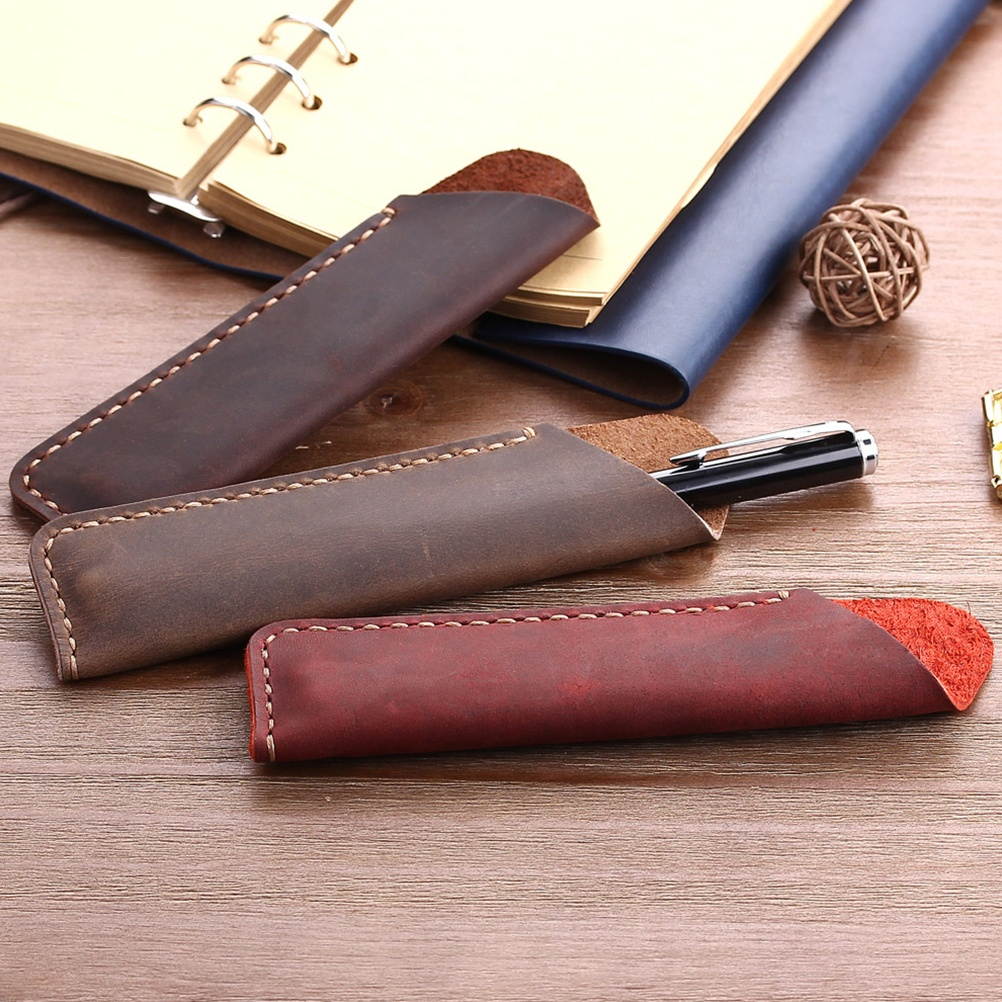 Vintage Pen Pouch Holder Pencil Protective Sleeve Bag Durable Pen Case Pen Storage Bag for Home Office School (Coffee)