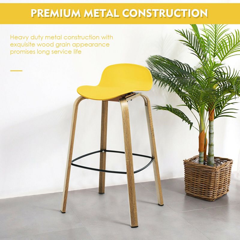 Costway Modern Set of 4 Barstools 30inch Pub Chairs w/Low Back & Metal Legs Yellow