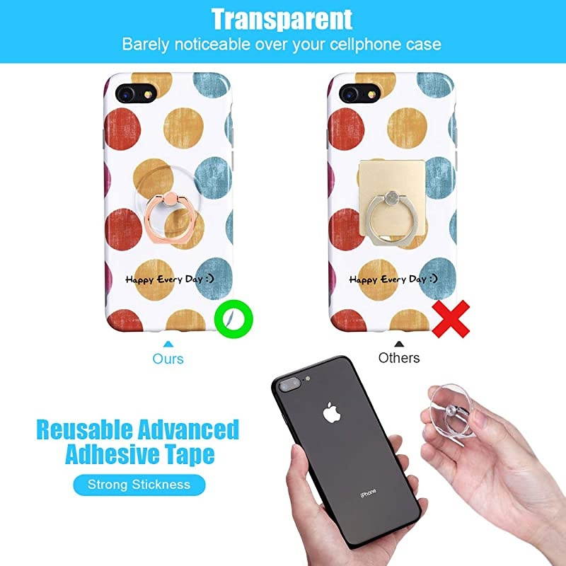 Phone Ring Cell Phone Ring Holder 360 Degree Rotation Round Finger Ring Stand Kickstand Compatible Most of Smartphones Set of 2 (Silver)