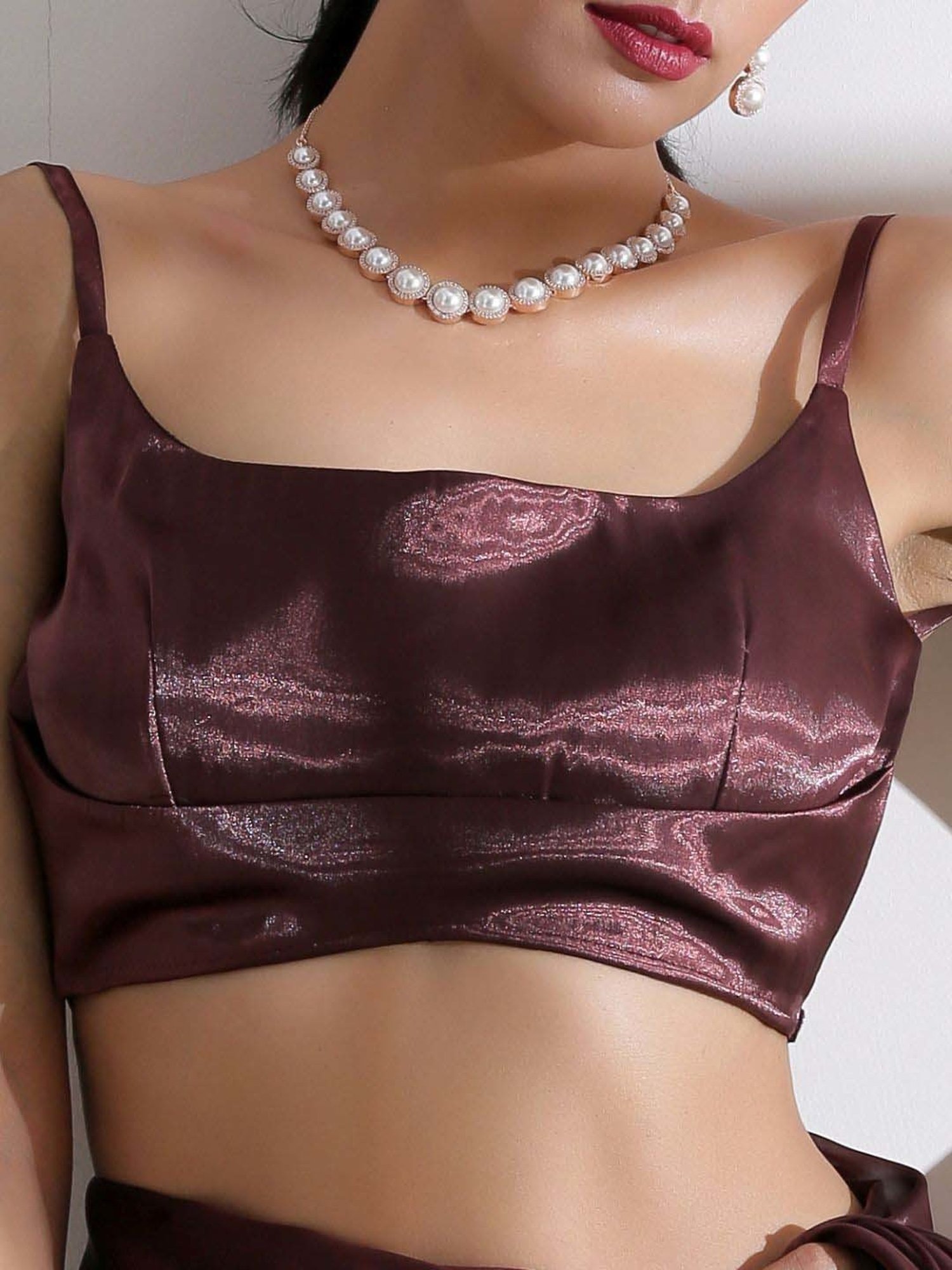 Swtantra Brown Woven Pattern Readymade Blouse