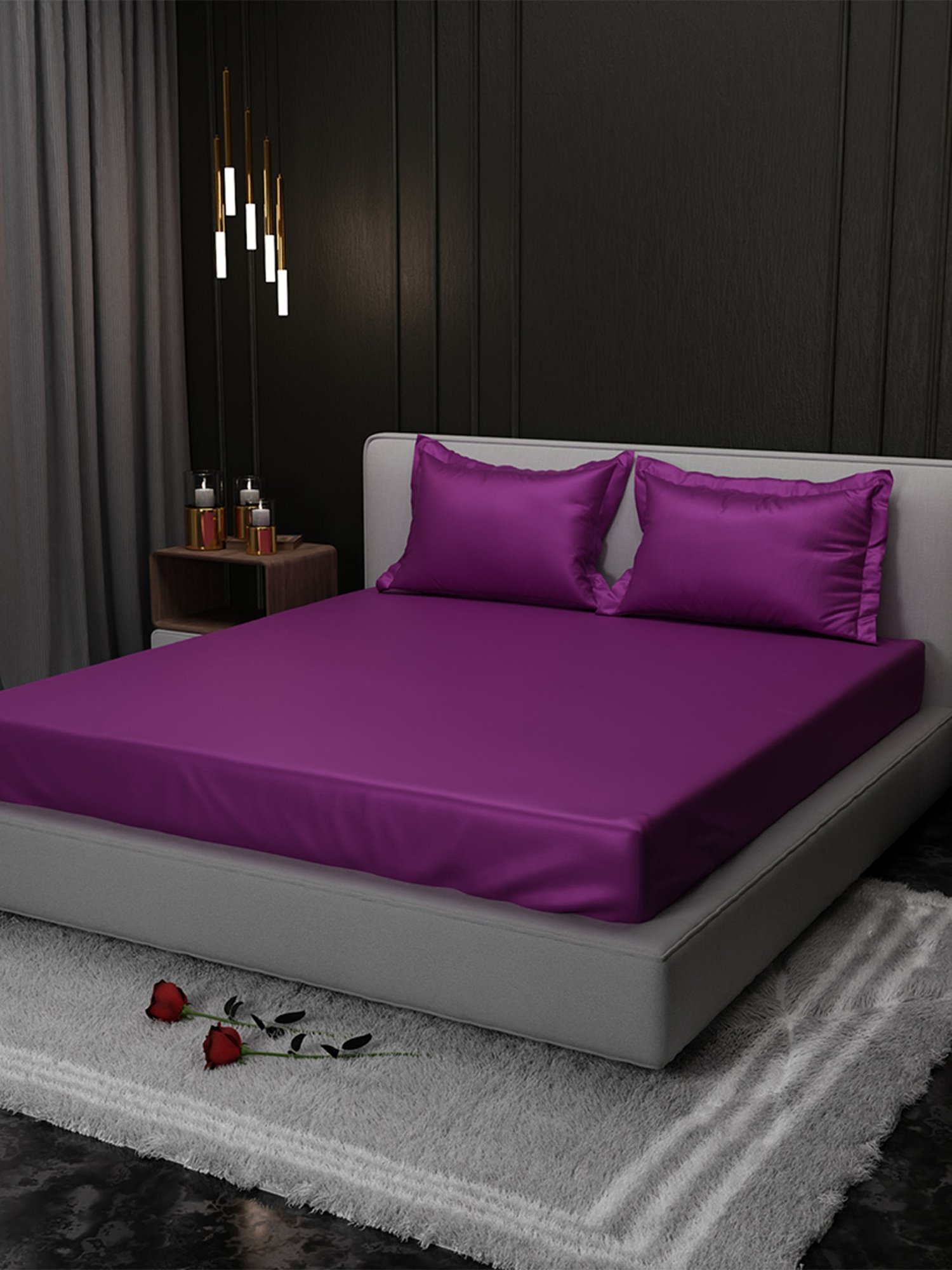 Stoa Paris Purple 300 TC Polyester Super King Fitted Sheet with 2 Pillow Covers