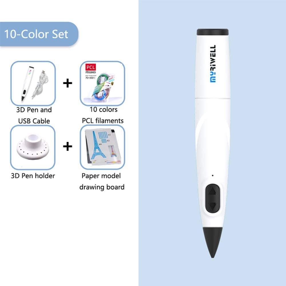 3D Pen Professional Creative 3D Printing Pen with 10 Colors Filaments 3D Drawing Craft Pen Holiday Christmas Toys/Gifts for Kids, White