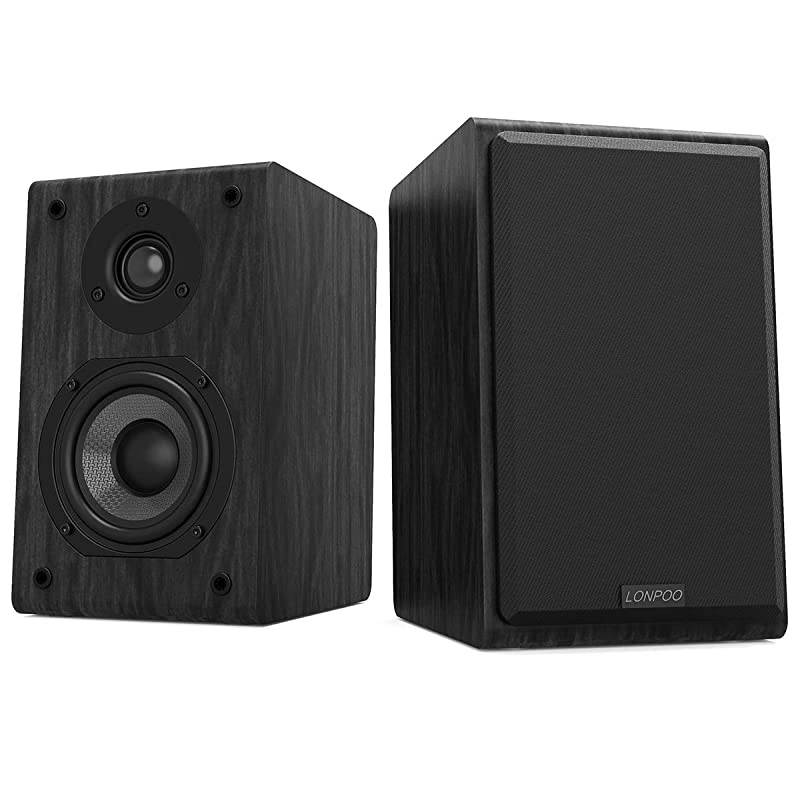 Bookshelf Speakers 75Watts x 2 Passive Needs Amplifier or Receiver 4Inch Carbon Fiber Woofer and Silk Dome Tweeter Black Pair