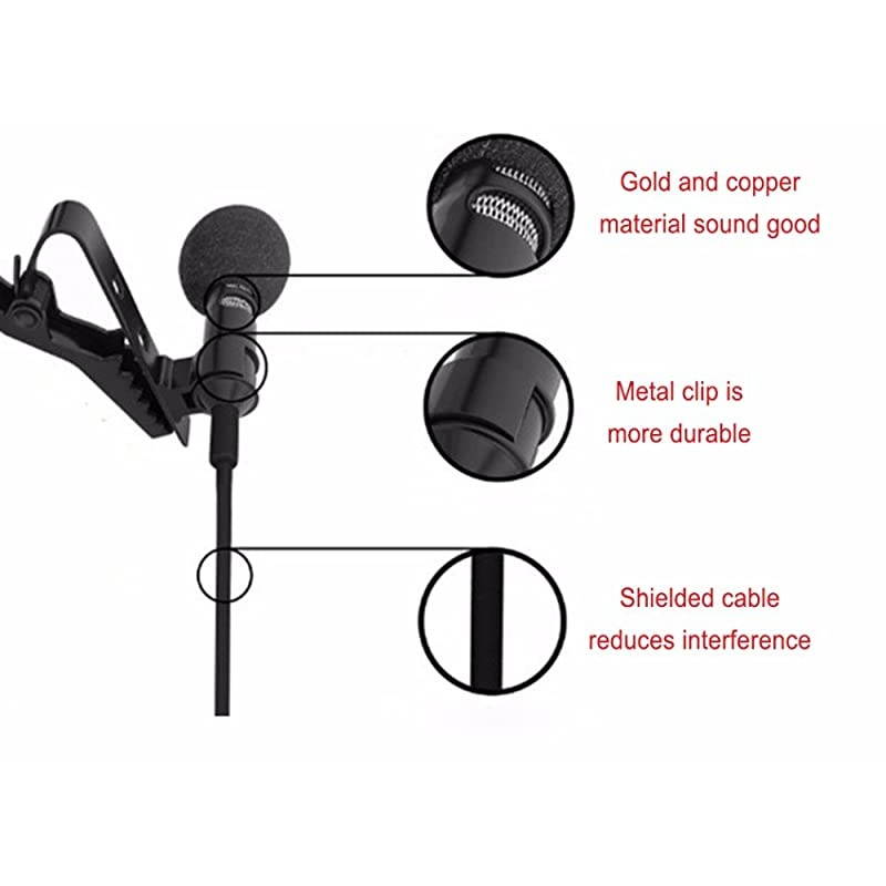 Microphone Lavalier Clipon 2 Pack Omnidirectional Condenser Mic for Apple iPhone iPad iPod Touch Samsung Android and Windows Smartphones Film Interviews Voval Video Recording Black