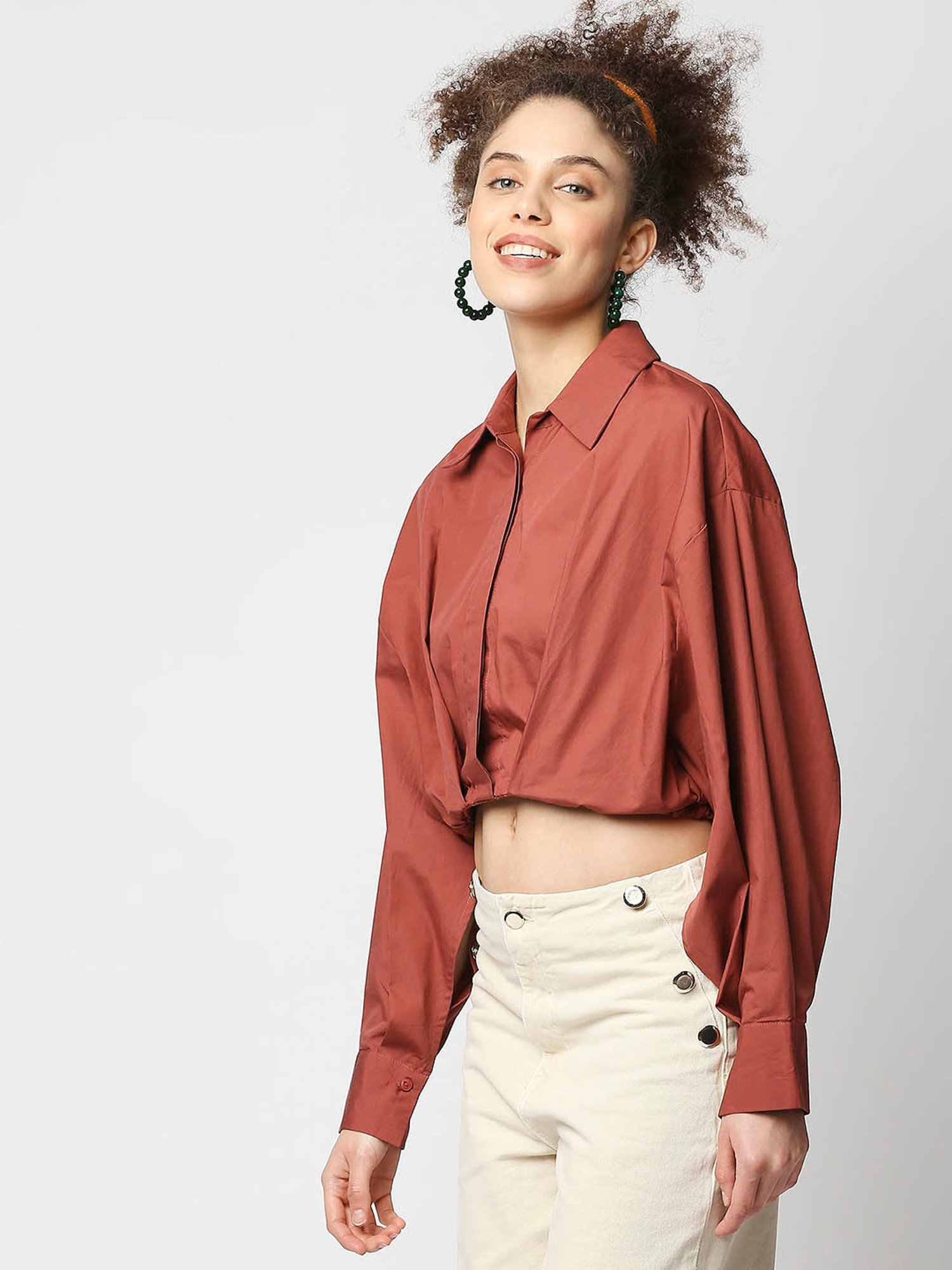 Remanika Maroon Regular Fit Crop Shirt