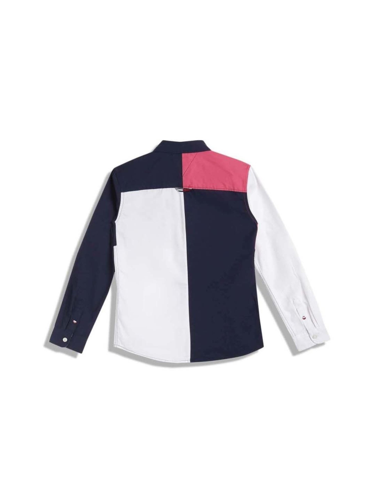 Tommy Hilfiger Kids White Cotton Color Block Full Sleeves Shirt