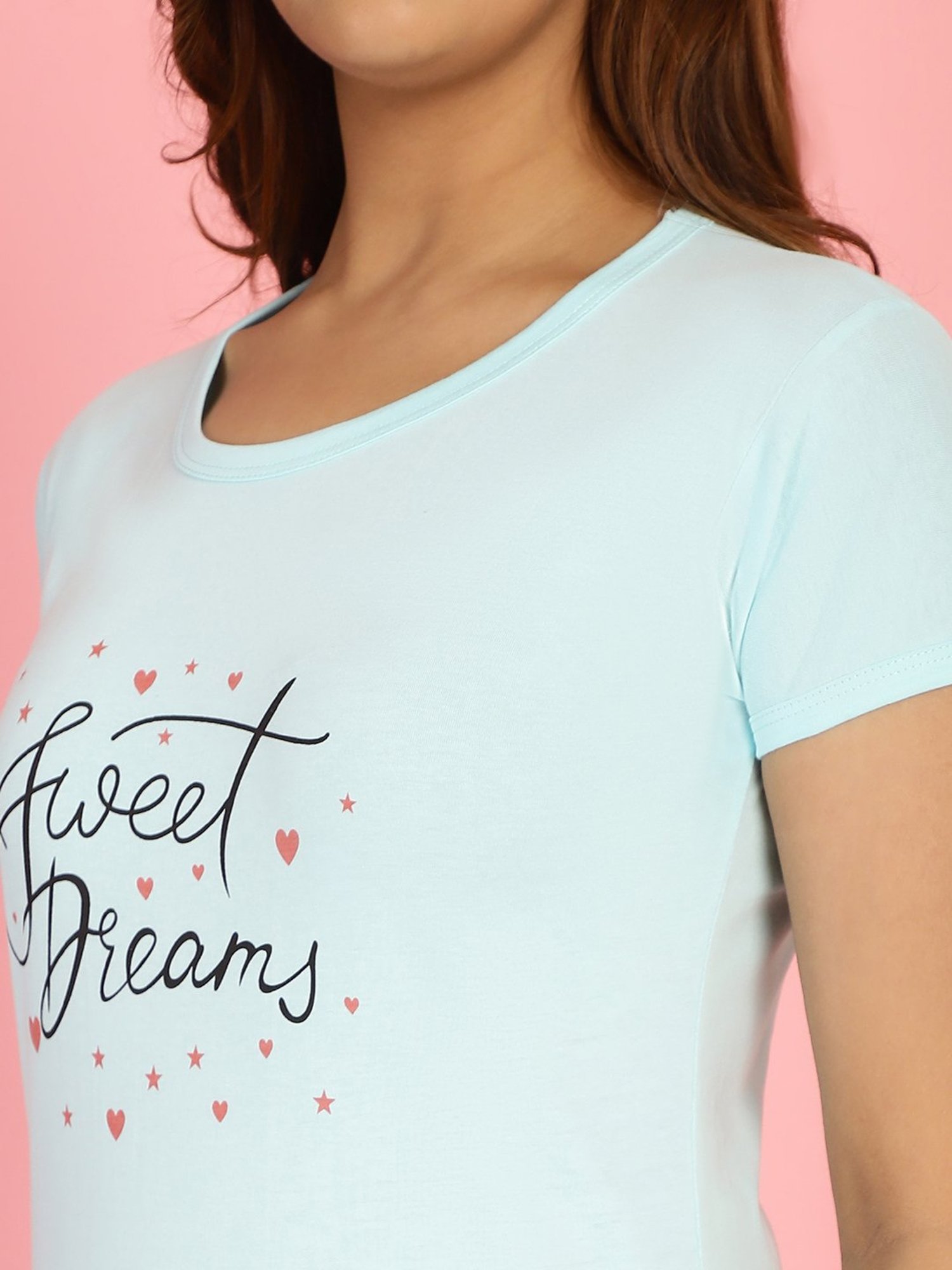 Gracit Turquoise & Black Cotton Printed Top With Pyjamas