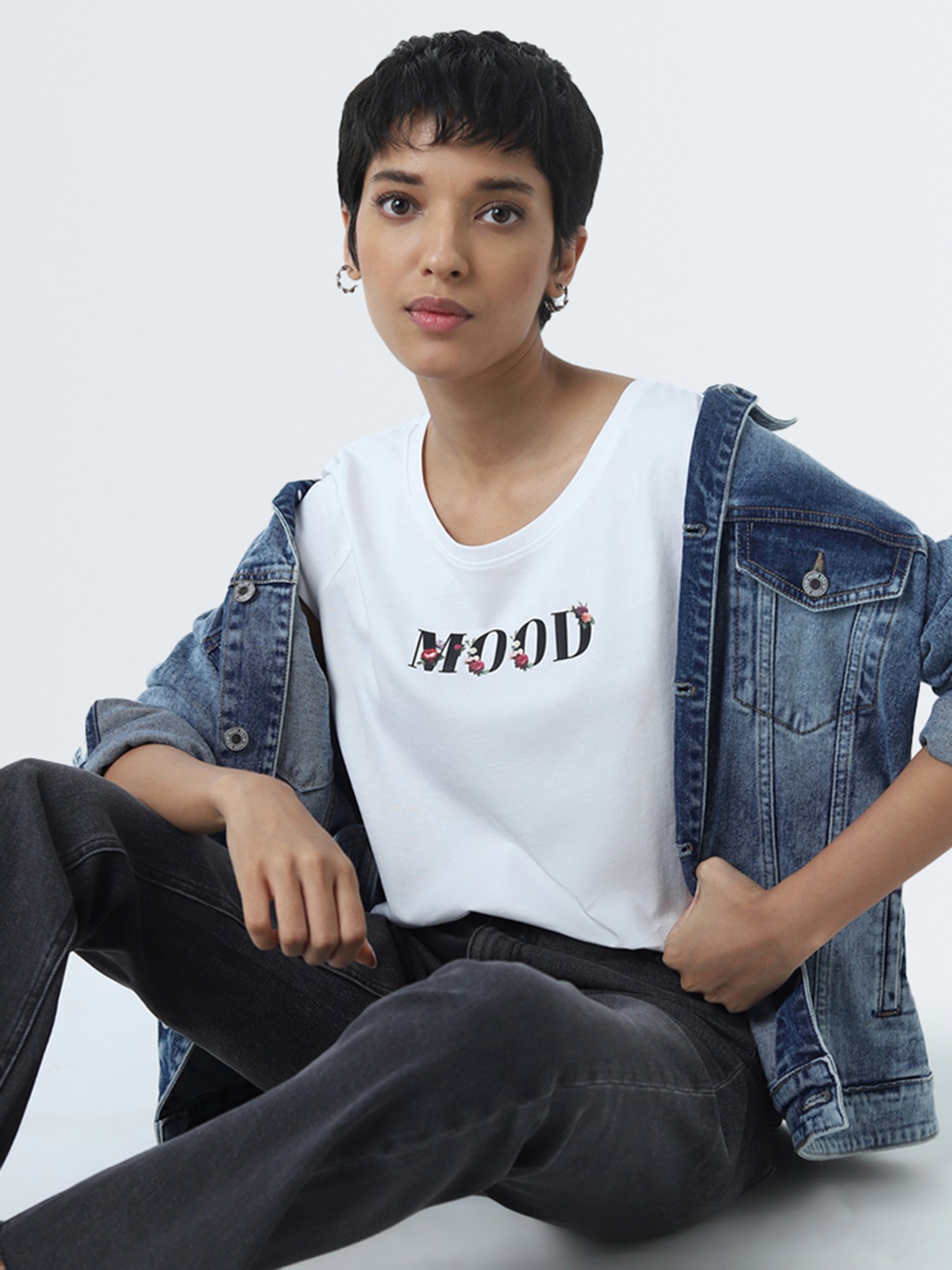 LOV by Westside White Text Printed Cotton T-Shirt