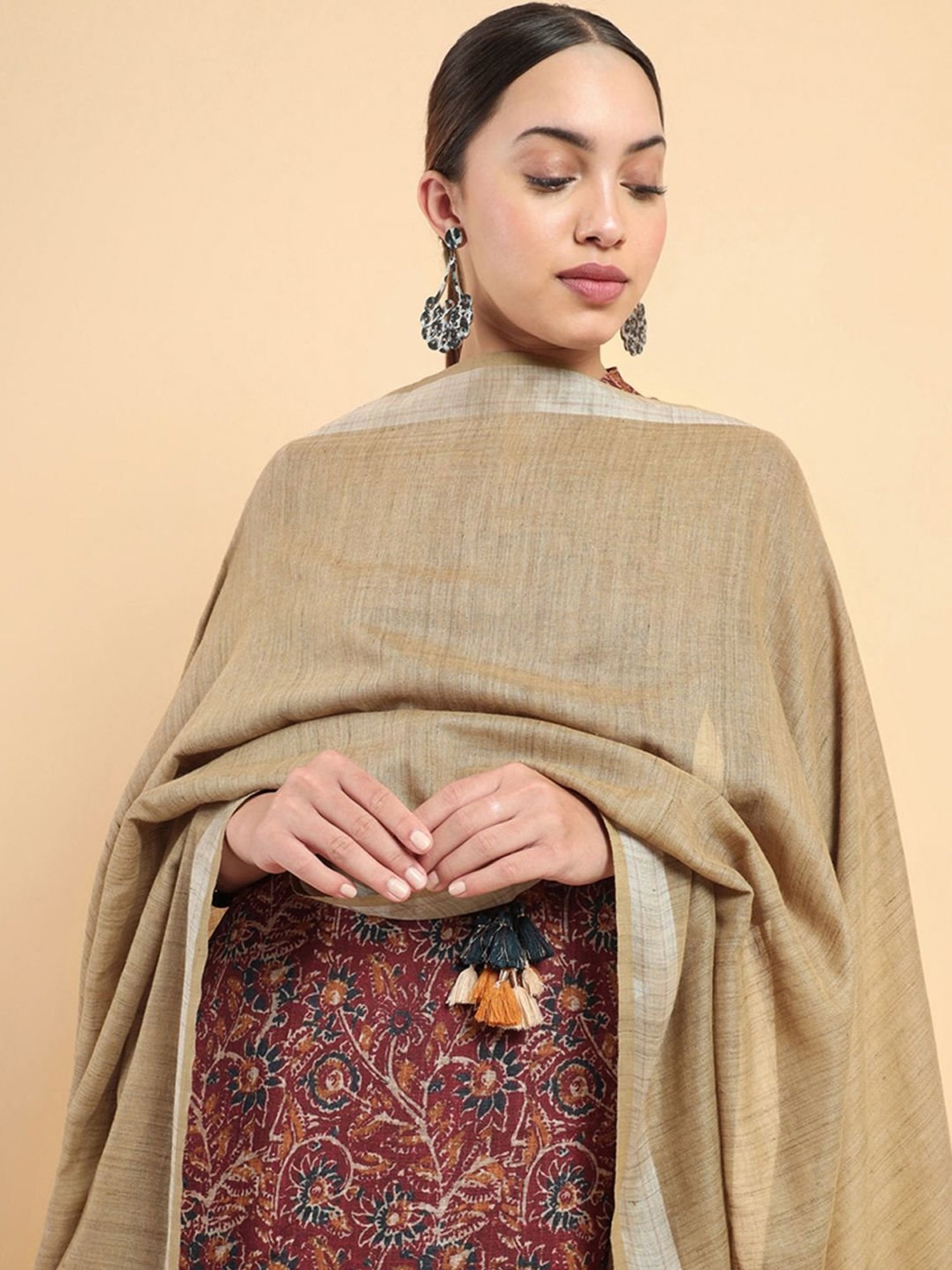 Soch Beige Cotton Plain Dupatta