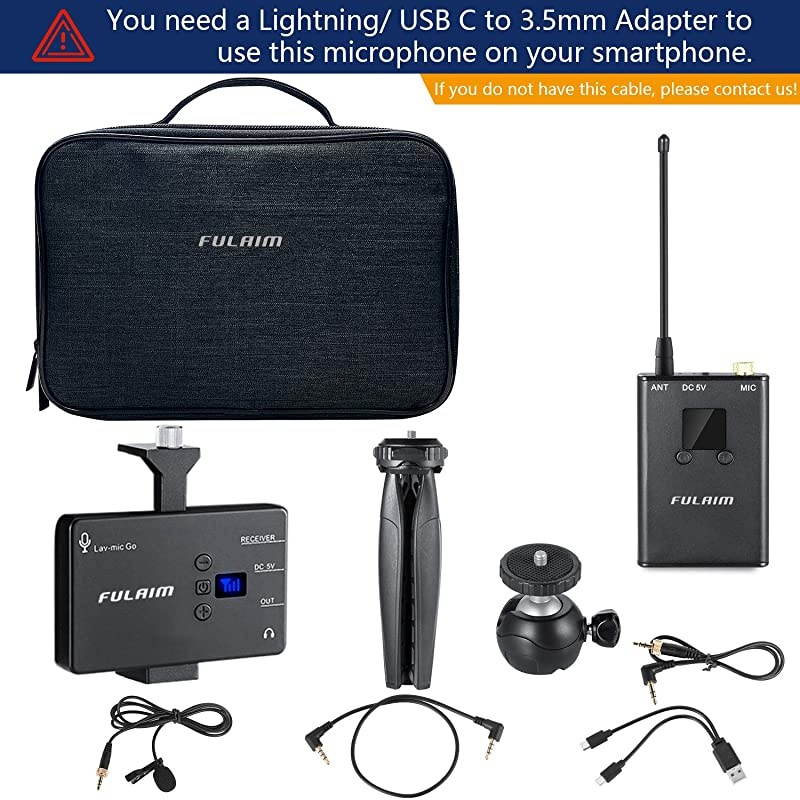 MX11 Wireless Lavalier Microphone System for iPhone DSLR Camera Android Cell Phones UHF 20Channel Wireless Lapel Microphone System for Professional Video Recording Interview and Vlog 1TX