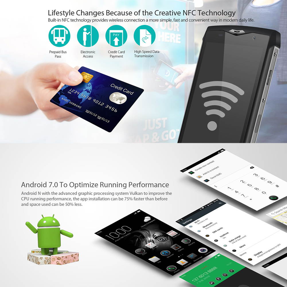 Blackview BV8000 Pro Smartphone IP68 Waterproof MT6757 Octave Core 6G RAM 64G ROM  Android 7.0 4G Phone(Gray)