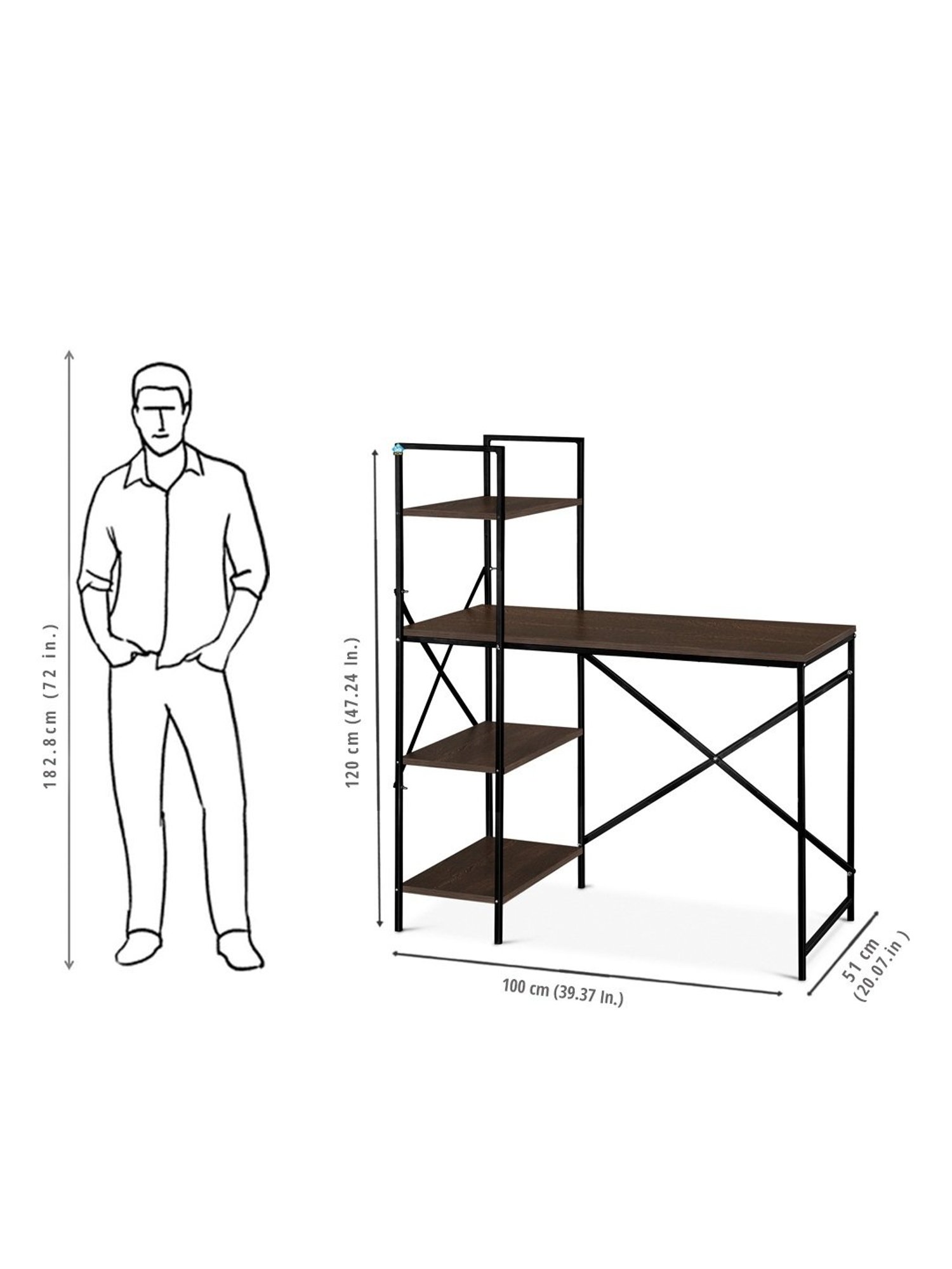 Delite Kom Victor Flowery Wenge Black Metal Free Standing Study Table