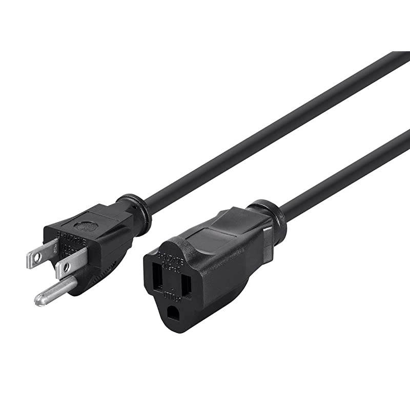 105296 1ft 16AWG Power Extension Cord Cable, 13A (NEMA 5-15P to NEMA 5-15R),Black - 13A