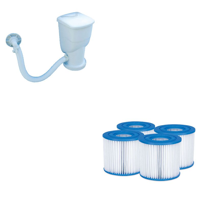 Summer Waves 600 Gallon SkimmerPlus Swimming Pool Filter Pump and 4-Pack of Replacement Type D Filter Cartridges