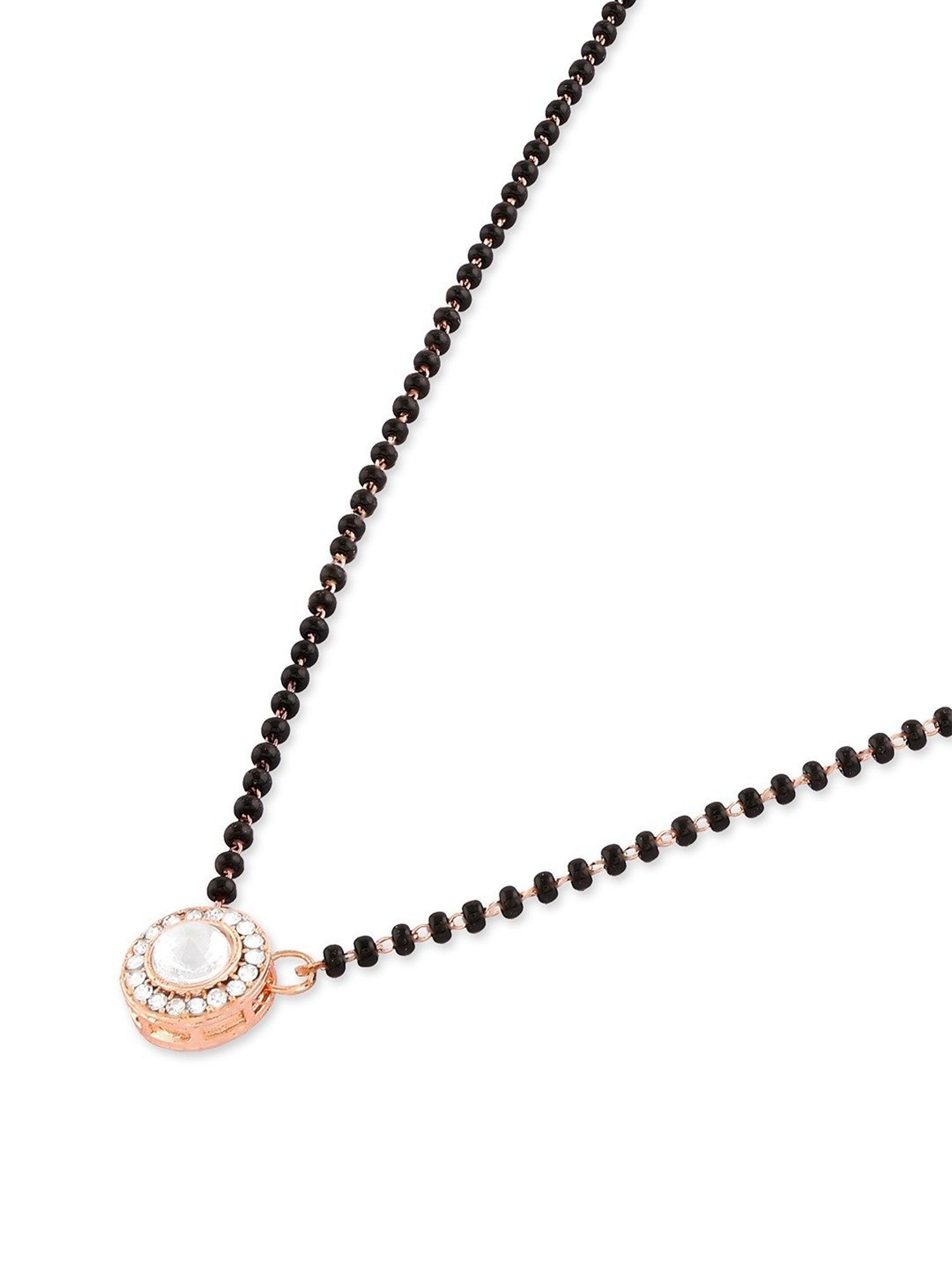 Abdesigns Gold-Plated American Diamond & Black Beaded Mangalsutra