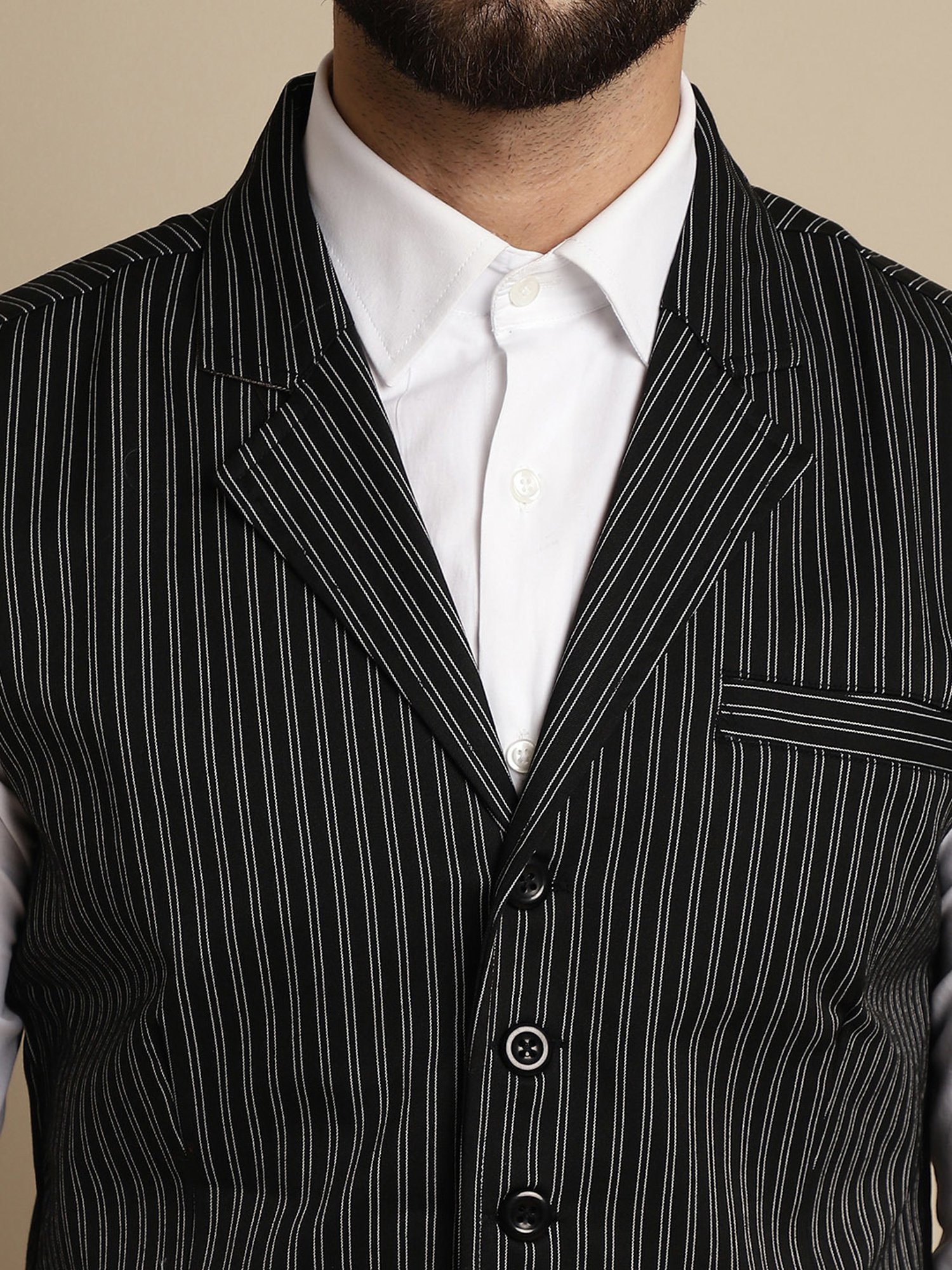 Even Black Regular Fit Striped Notch Lapel Waistcoat