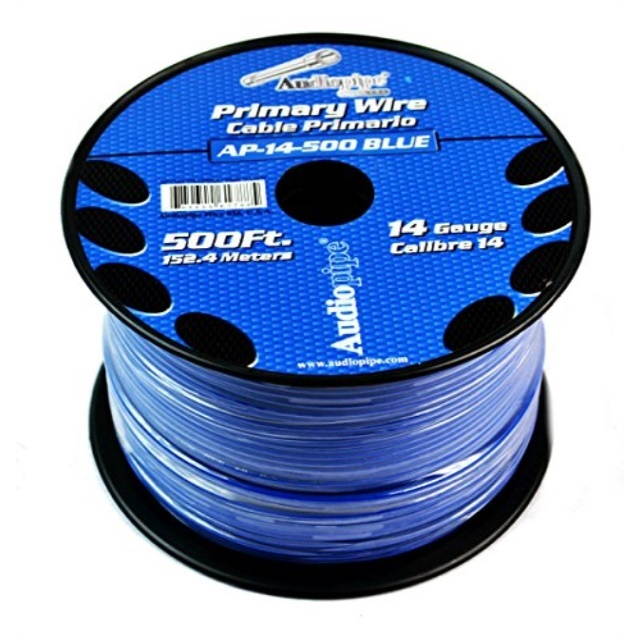 audiopipe blue 500' feet 14 gauge awg car audio primary power cable remote wire