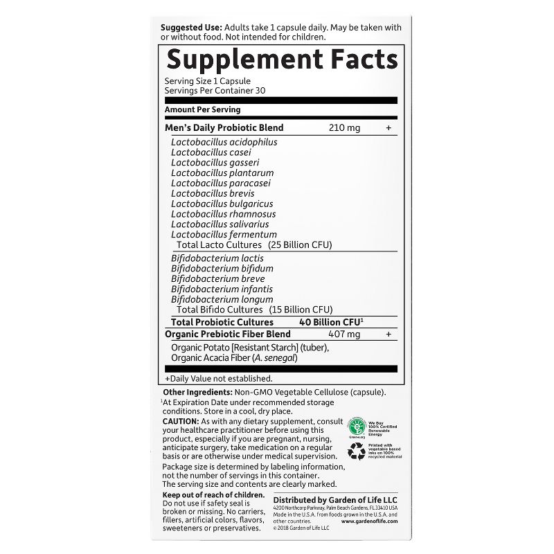 Garden of Life Men's Probiotic Daily Care Capsules - 30ct