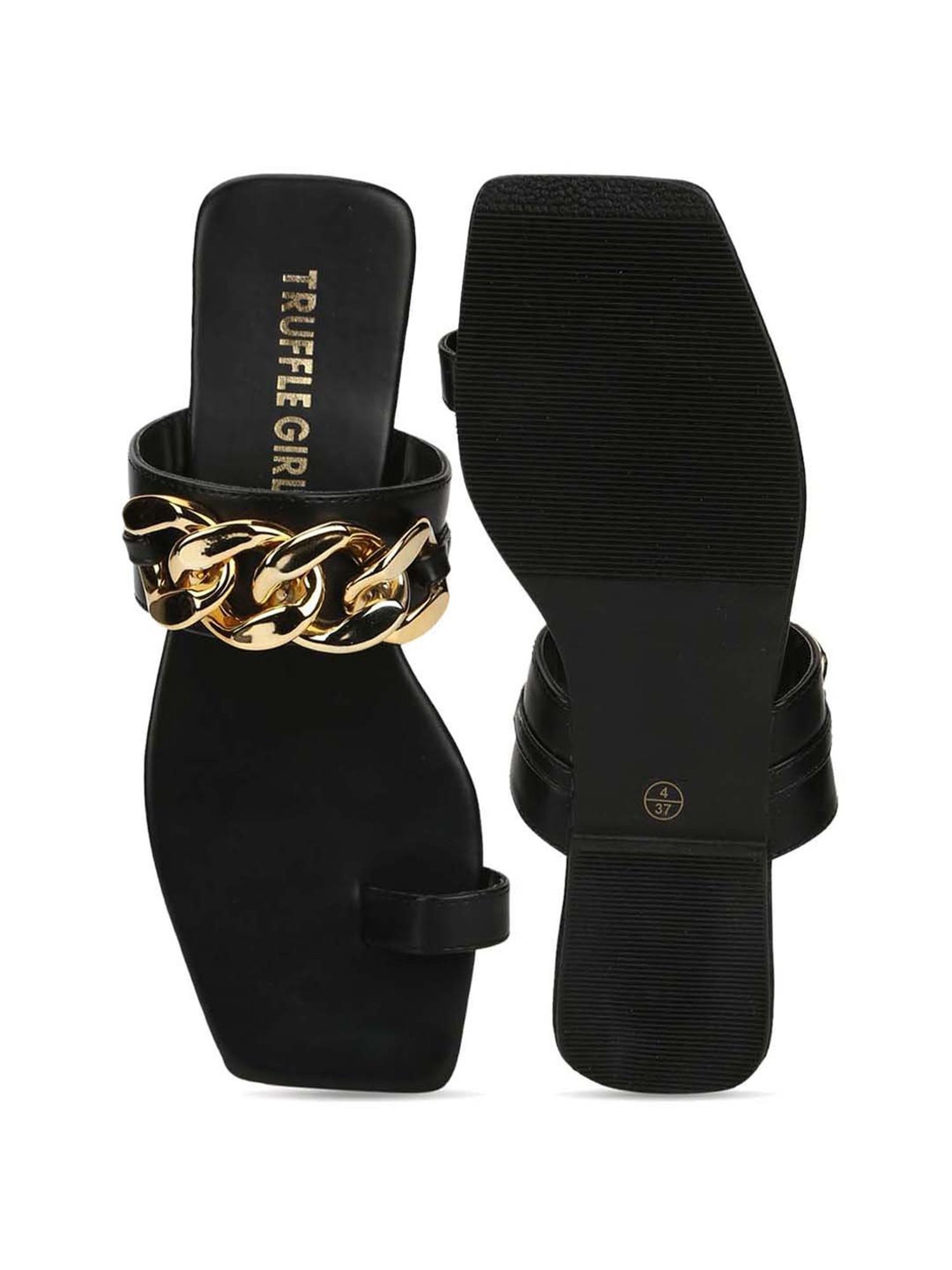 Truffle Girl by Truffle Collection Women's Black Toe Ring Sandals