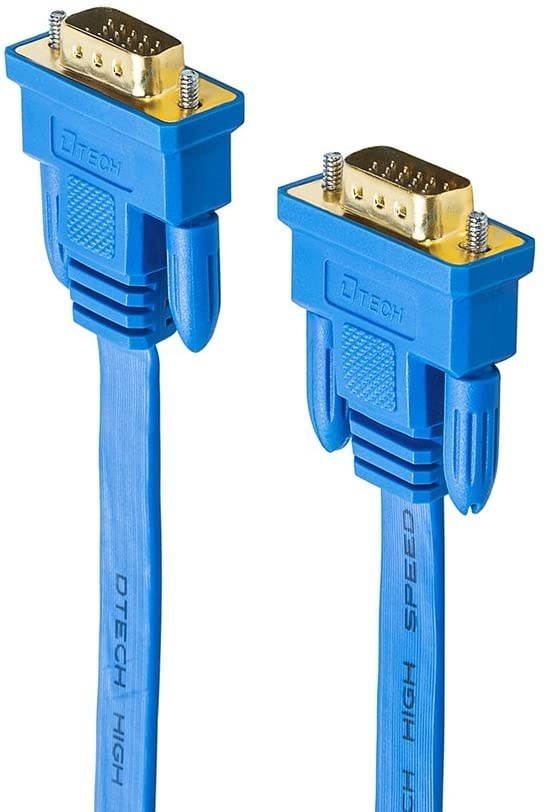 DTECH Ultra Slim Flat Computer Monitor VGA Cable 6 Feet Male to Male Connector Wire - Blue- 1.8m