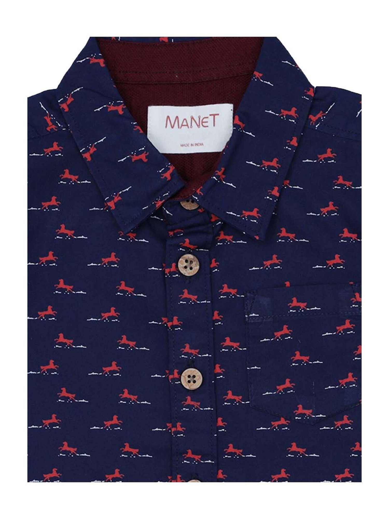 Manet Kids Blue Cotton Printed Shirt