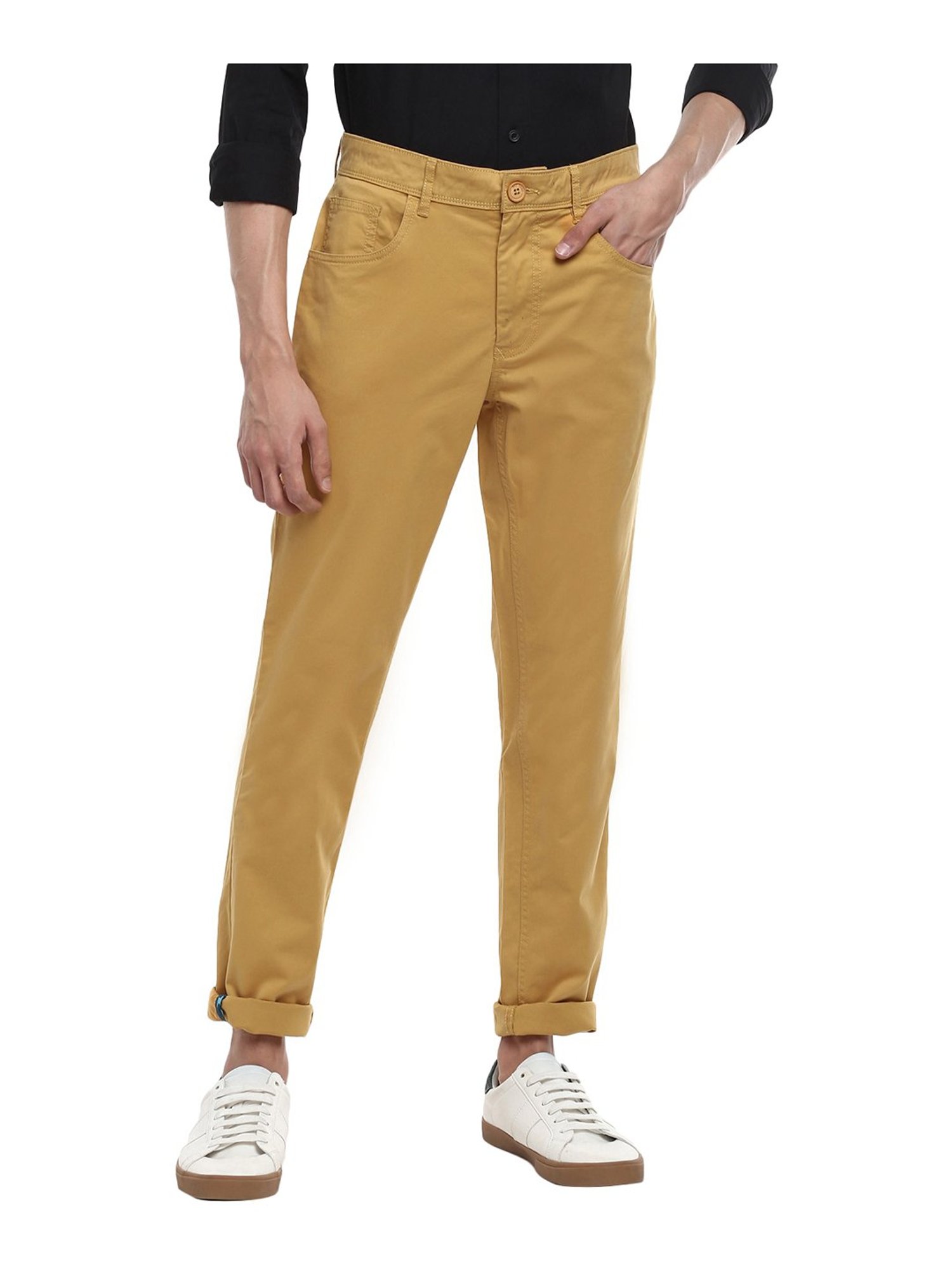 Red Chief Mustard Regular Fit Flat Front Trousers