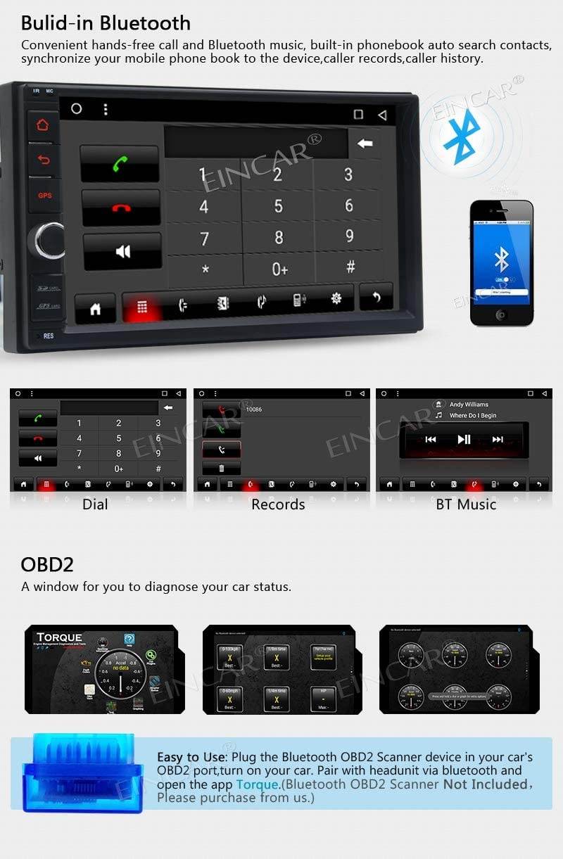 Touch Screen Car Stereo Android Head Unit Double Din Car Radio with Bluetooth 7 Inch Indash 8-Core Audio MP5 Video Player 2 Din Autoradio Support 2GB 32GB Mirror Link USB TF AUX AM FM Backup Camera
