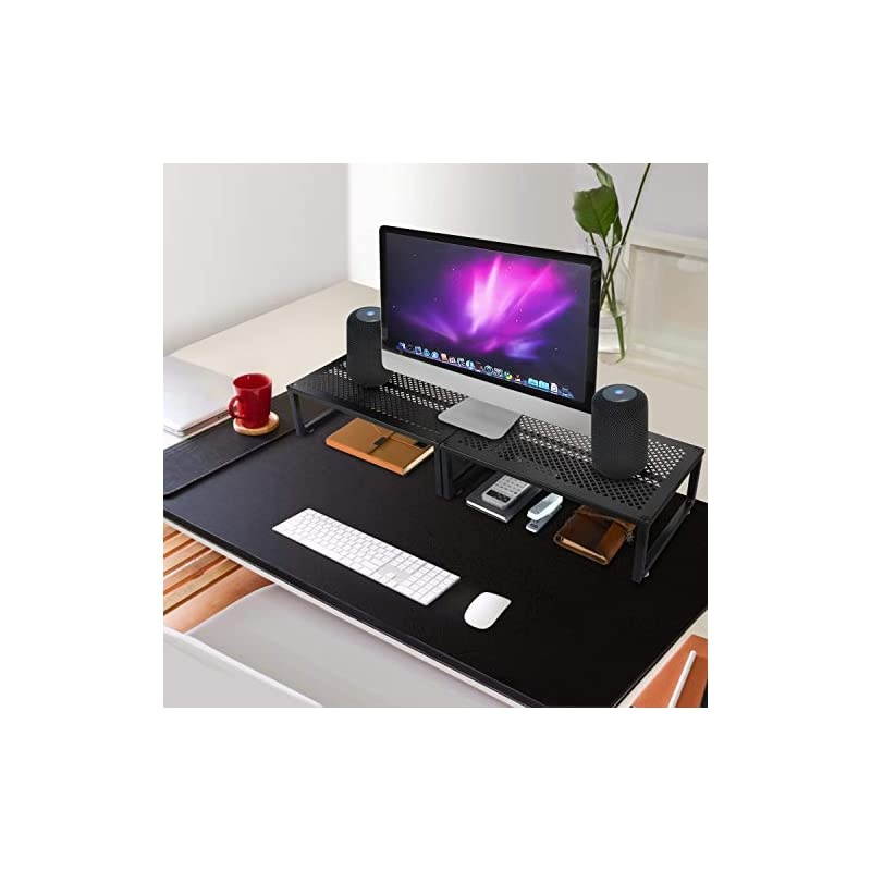 2 Pack-  Monitor Stand Riser, Metal Desk Organizer Stand with Anti-Slip Suction Cup for Laptop, Computer, iMac, Pc, Printer, Black
