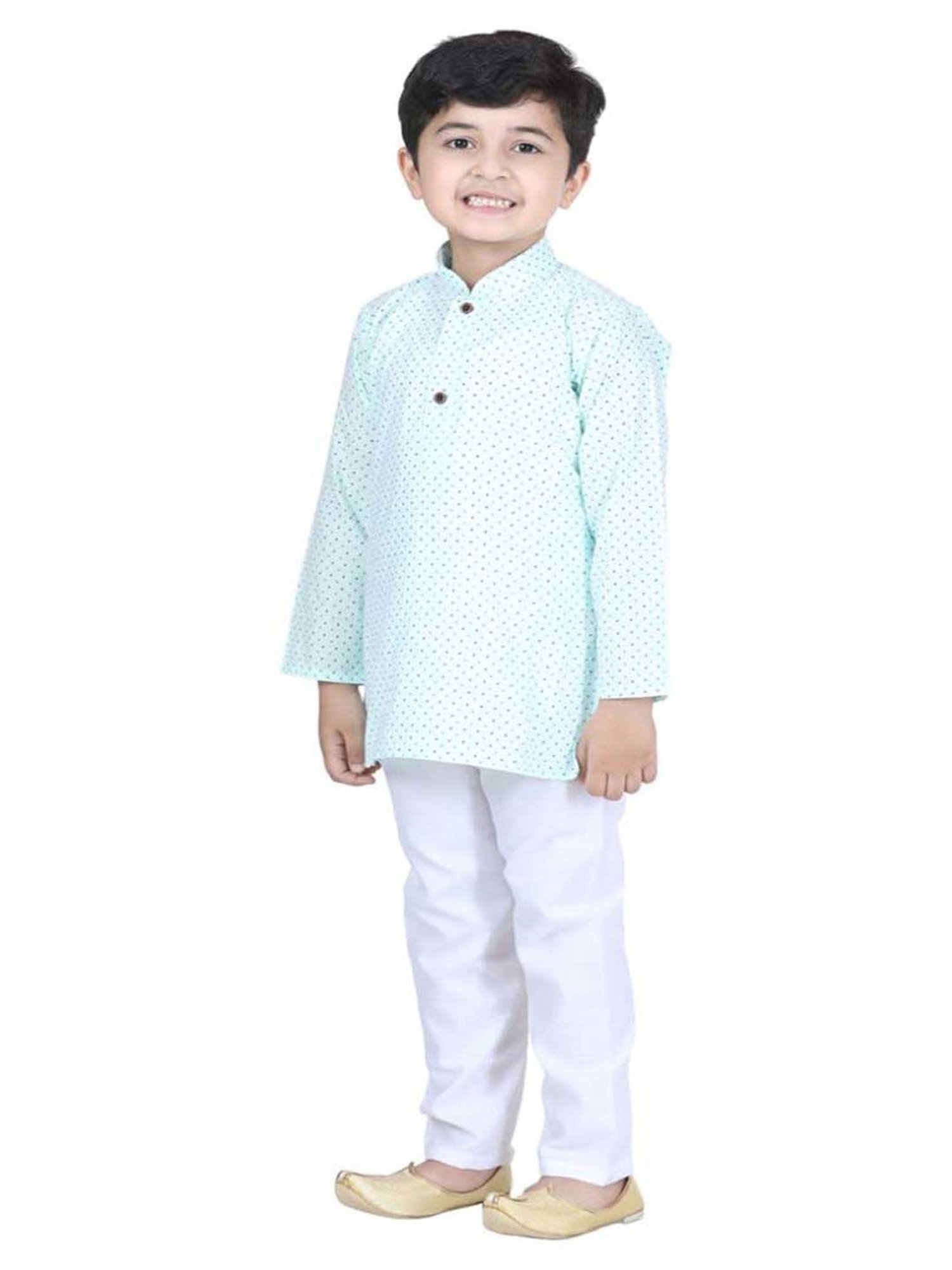 AJ Dezines Kids Blue & White Cotton Printed Full Sleeves Kurta Set