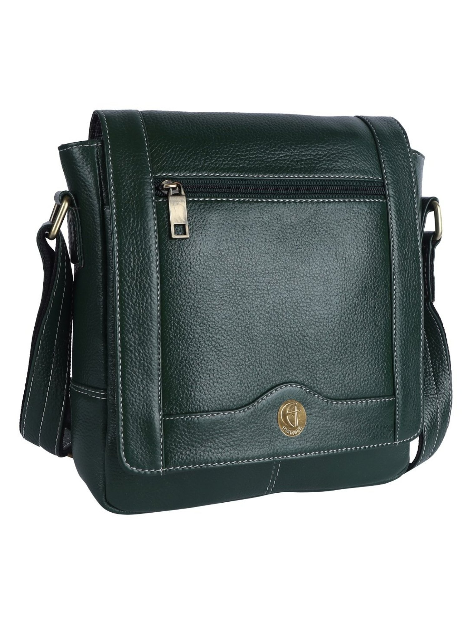 HiLEDER Green Textured Medium Leather 9 inch Cross Body Bag