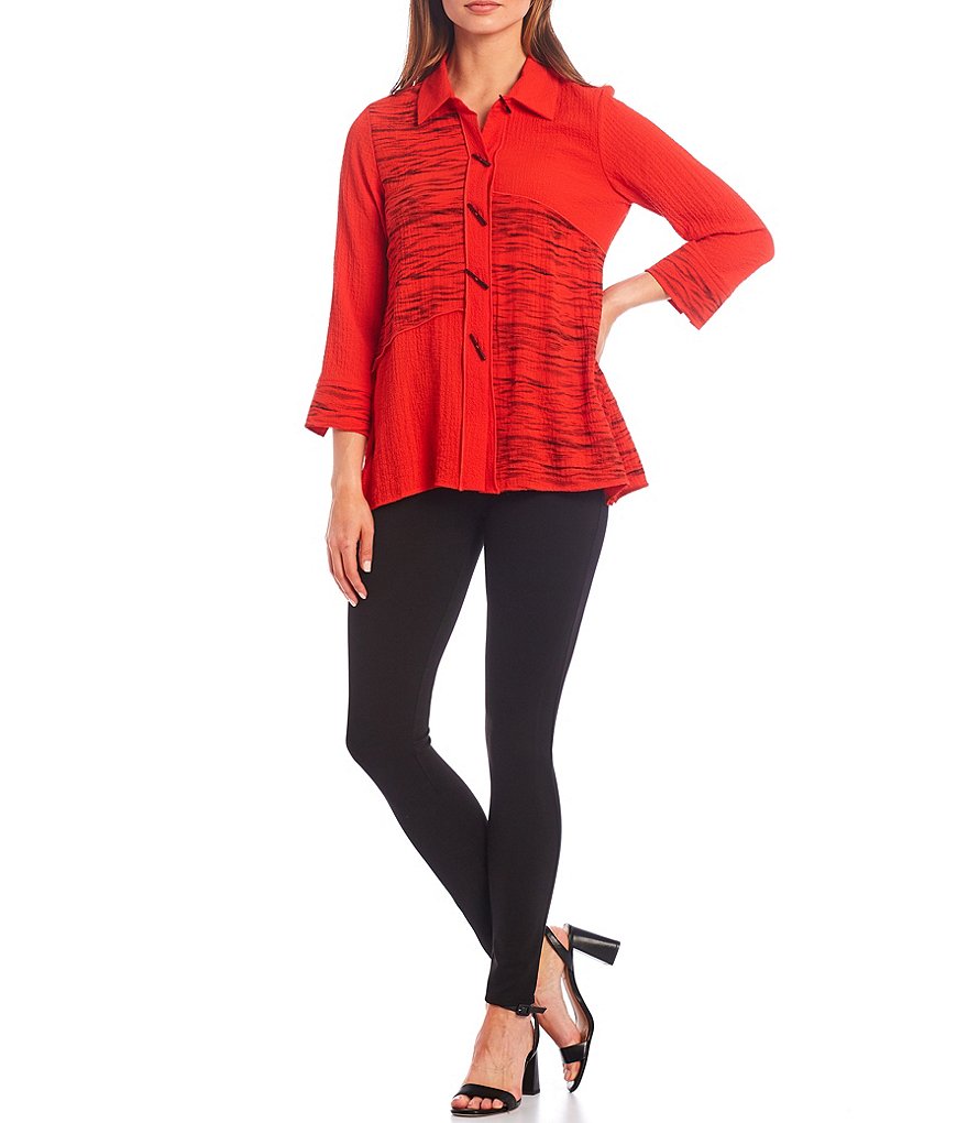 Ali Miles Exposed Seam Button-Front Point Collar Tunic