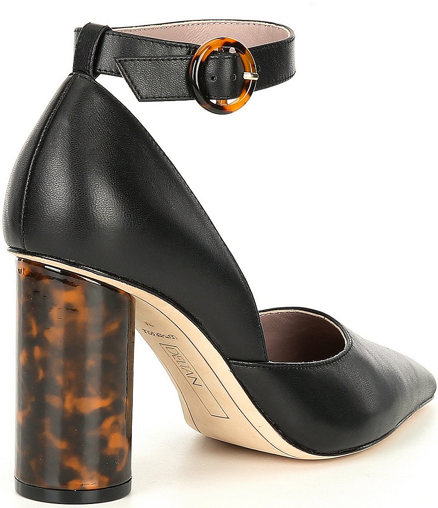 Deltan Jami Leather Ankle Strap Sculptural Tortoise Heel Pumps