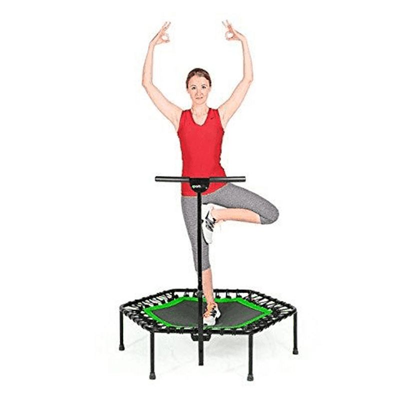 SportPlus Unisex Quiet Miniature Indoor Rebounder Home Fitness Trampoline with Height Adjustable Bar, Green