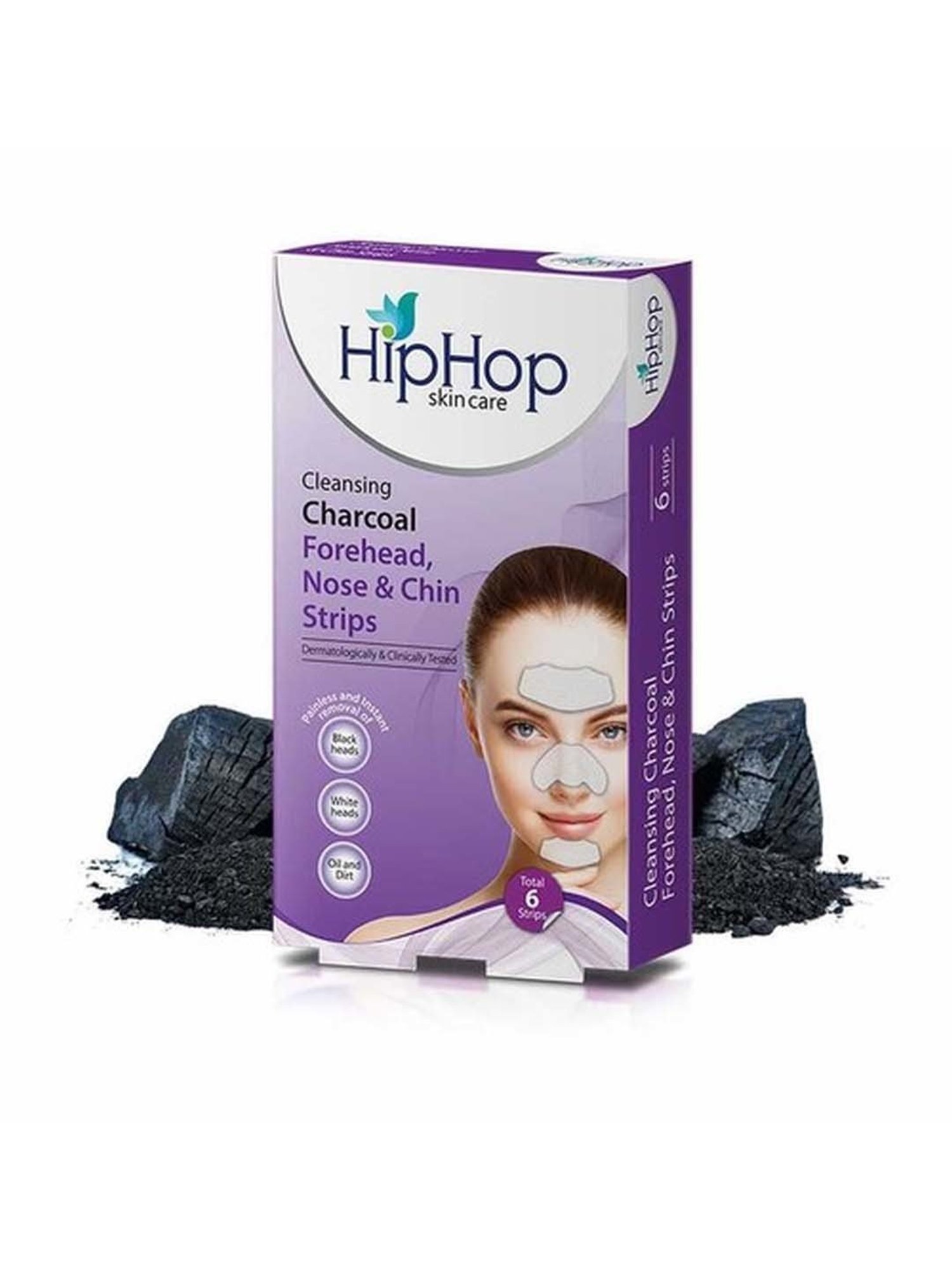 HipHop Skincare Charcoal Cleansing Forehead,Nose & Chin Strips - 6 Strips
