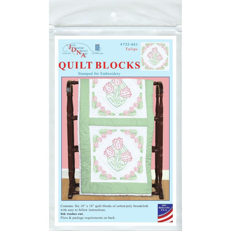 Jack Dempsey Stamped White Quilt Blocks 18"X18" 6/Pkg-Tulips