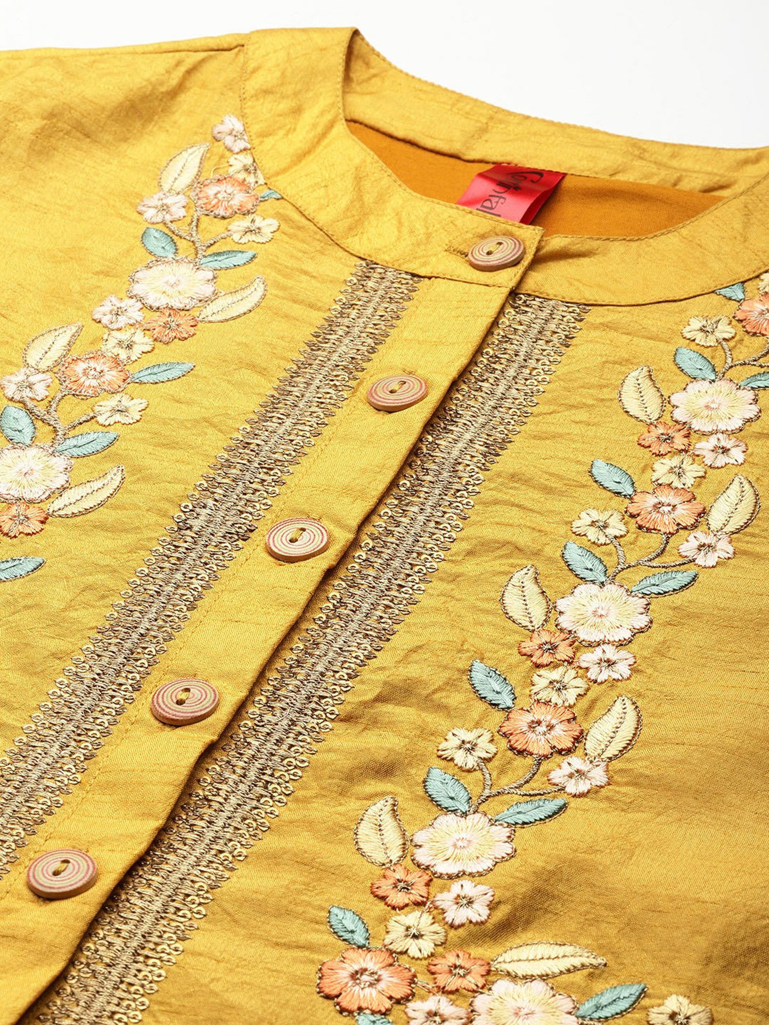 Cottinfab Yellow Silk Embroidered Top