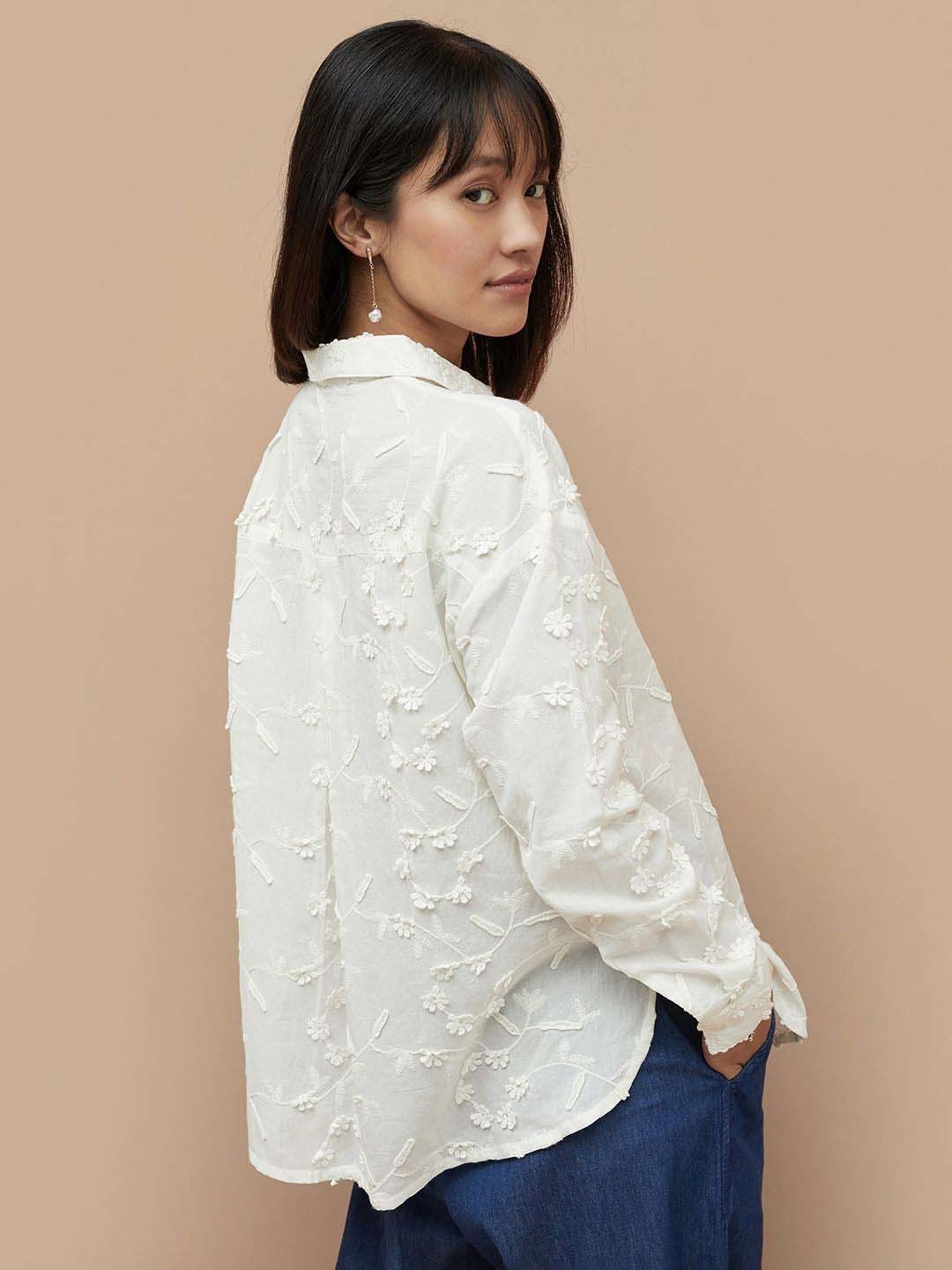 Colour Me by Melange White Cotton Embroidered Shirt