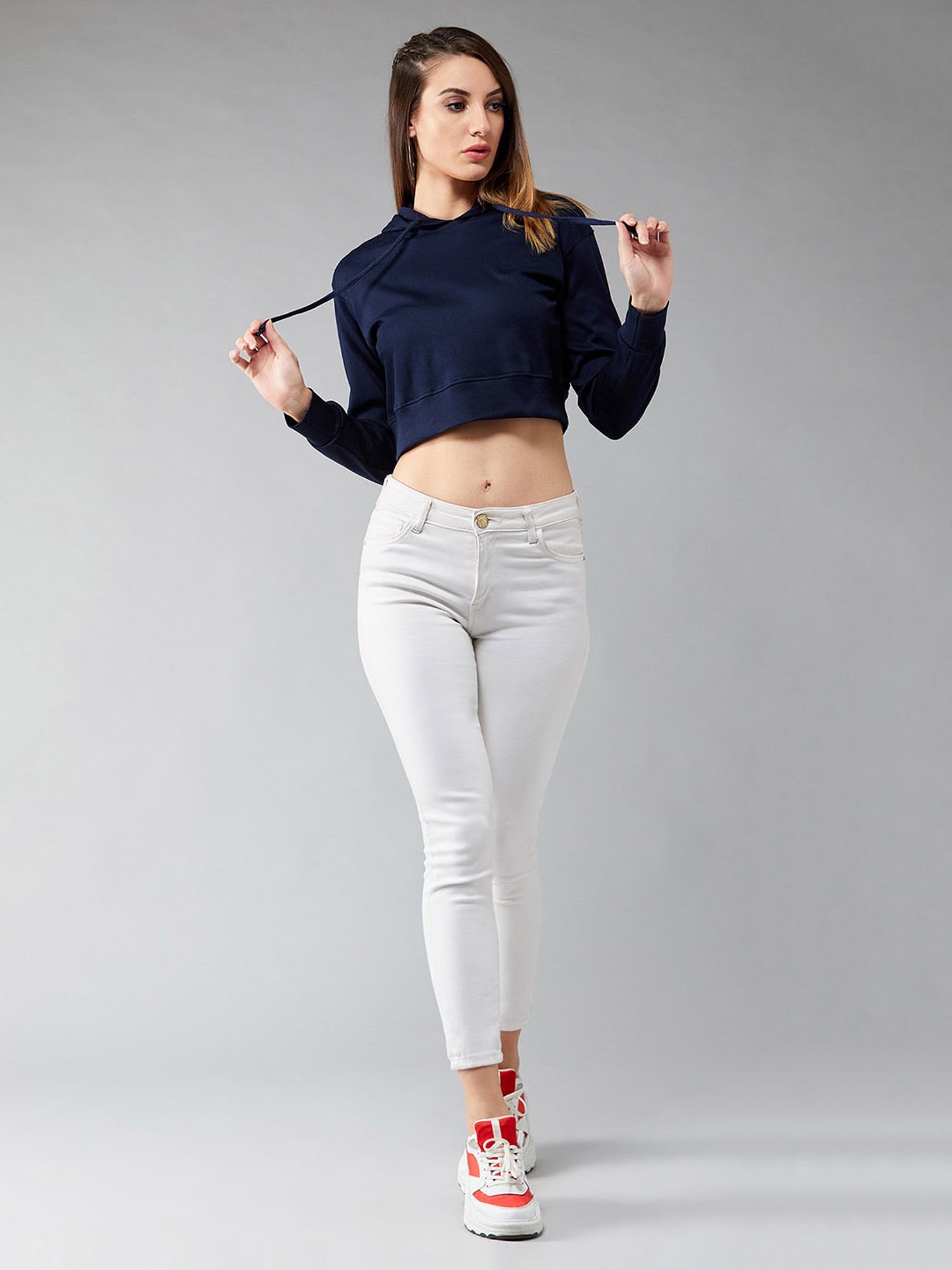 DOLCE CRUDO Navy Cotton Crop Sweatshirt