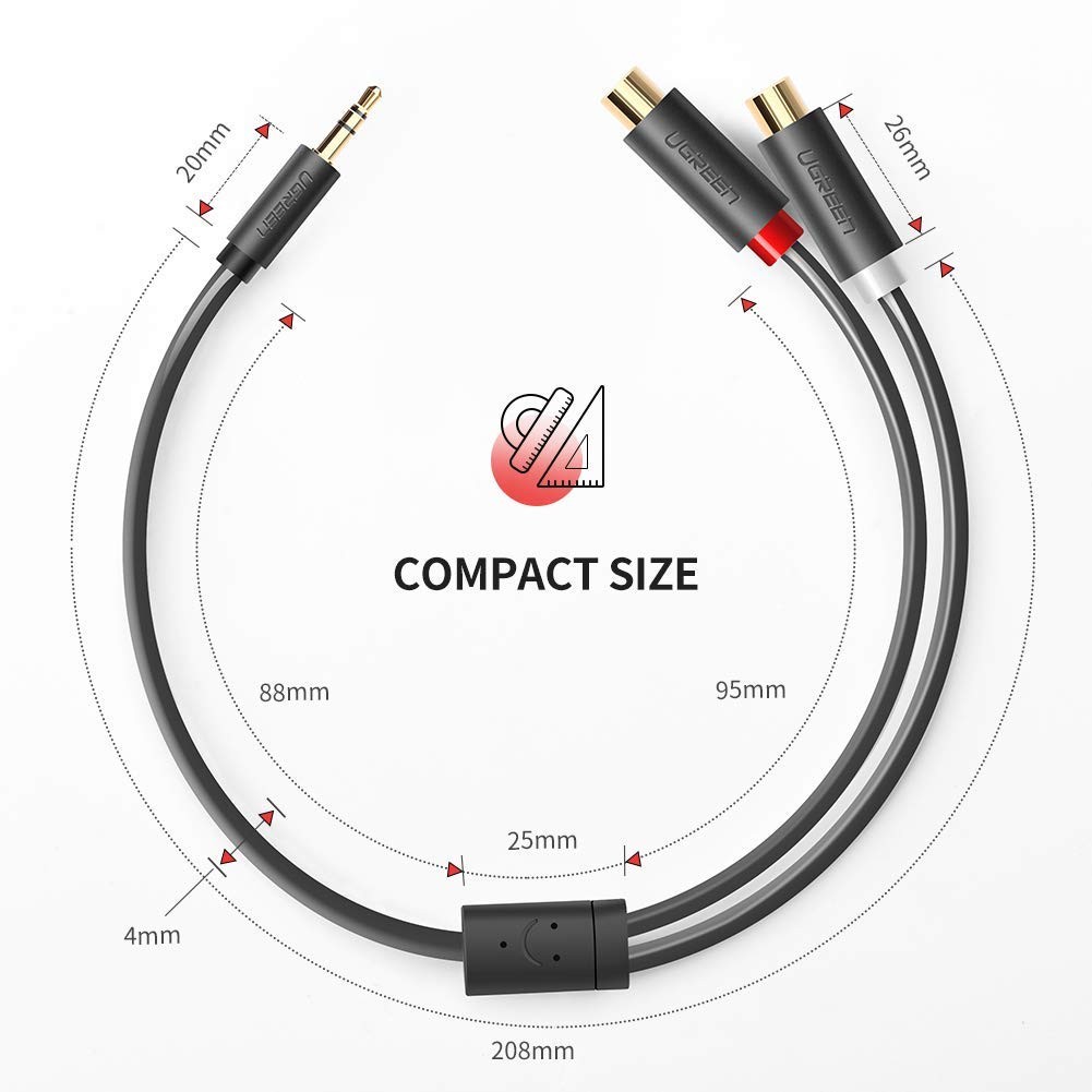 Wanmingtek 3.5 mm to 2RCA Cable, J&D RCA Cable Gold-Plated [Copper Shell] [Heavy Duty] 3.5mm Male to 2 RCA Male Stereo Audio Adapter Cable 20CM