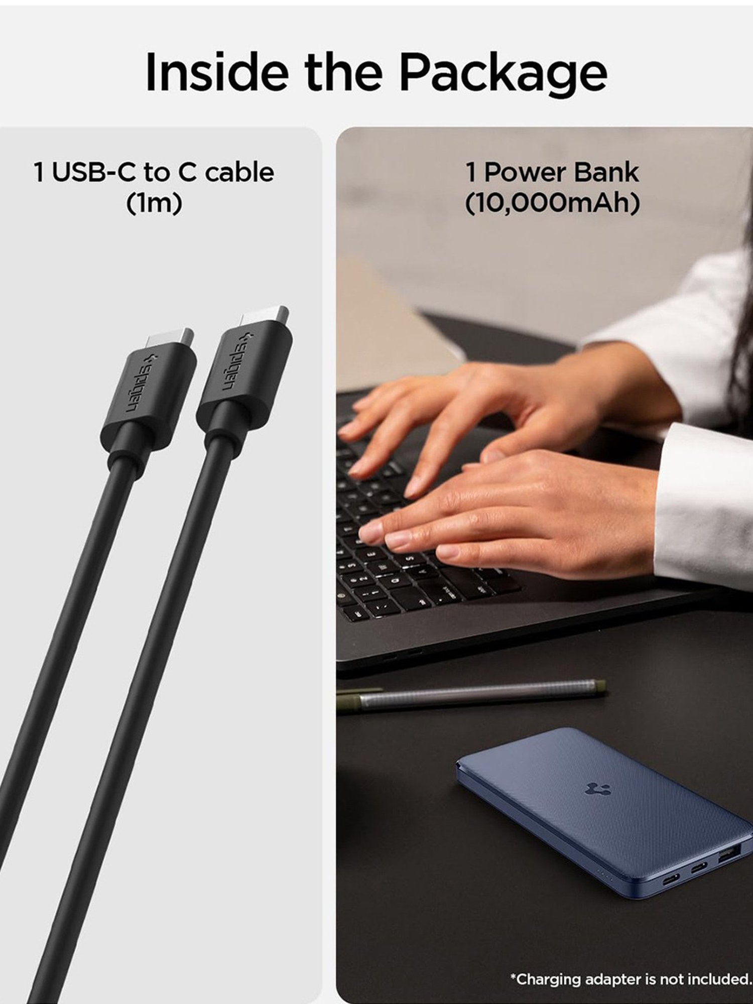 Spigen 10000mAh, 22.5W Fast Charging Power Bank with PD3.0 20W for 2 USB-C Ports (Navy Blue)