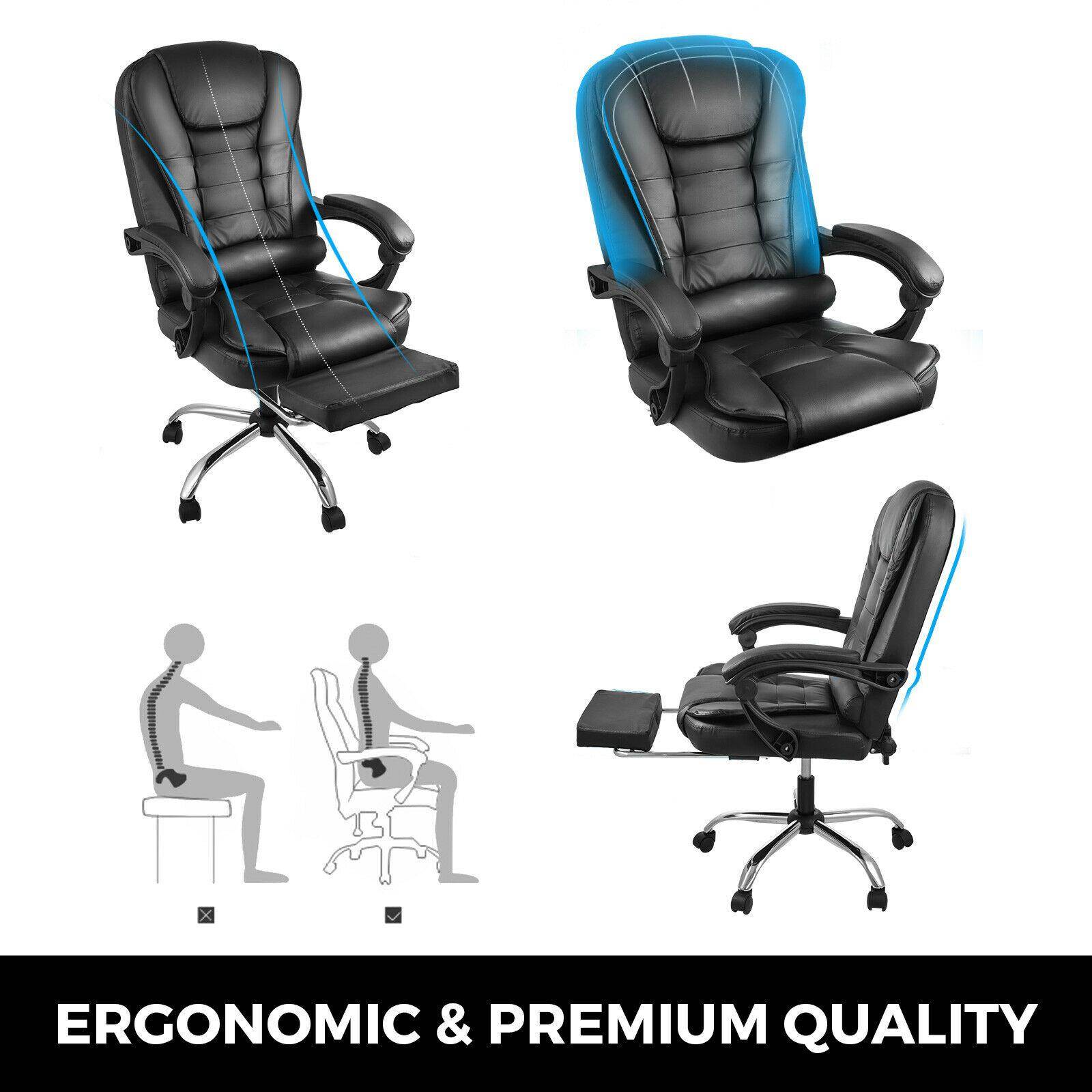 VEVOR Executive Office Chair with Footrest PU Leather Adjustable Reclining Computer Chair