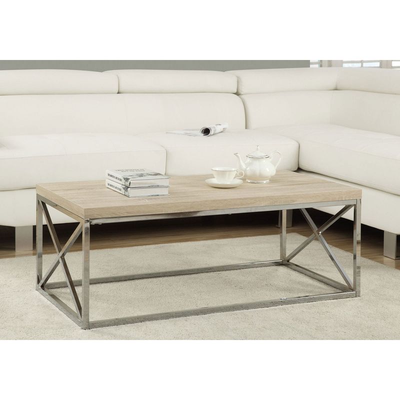 Monarch Natural Wood-Look & Chrome Designer Coffee Table & Accent Side End Table