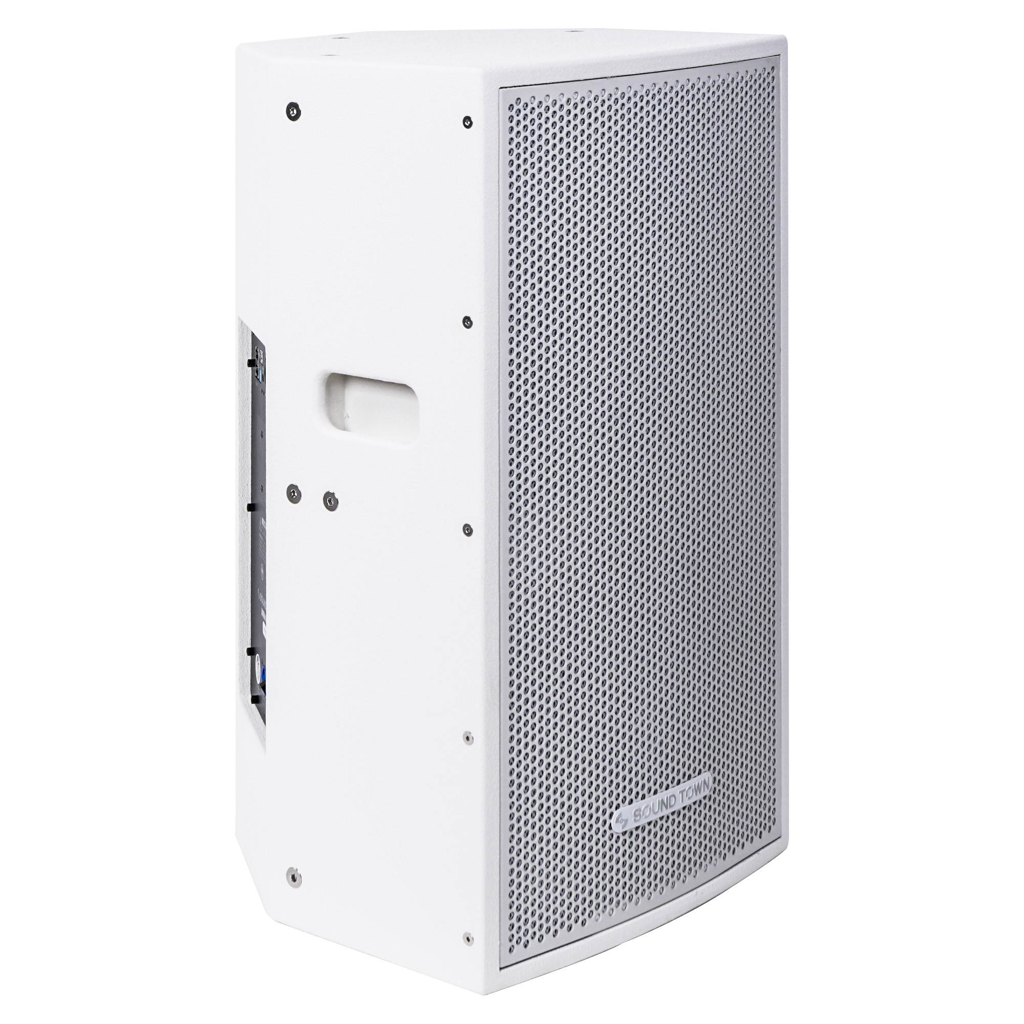 Sound Town CARME Series Powered PA Speaker and Subwoofer Combo Set with One 12&rdquo; PA Speaker, One 15&rdquo; Subwoofer, One Subwoofer Pole, White