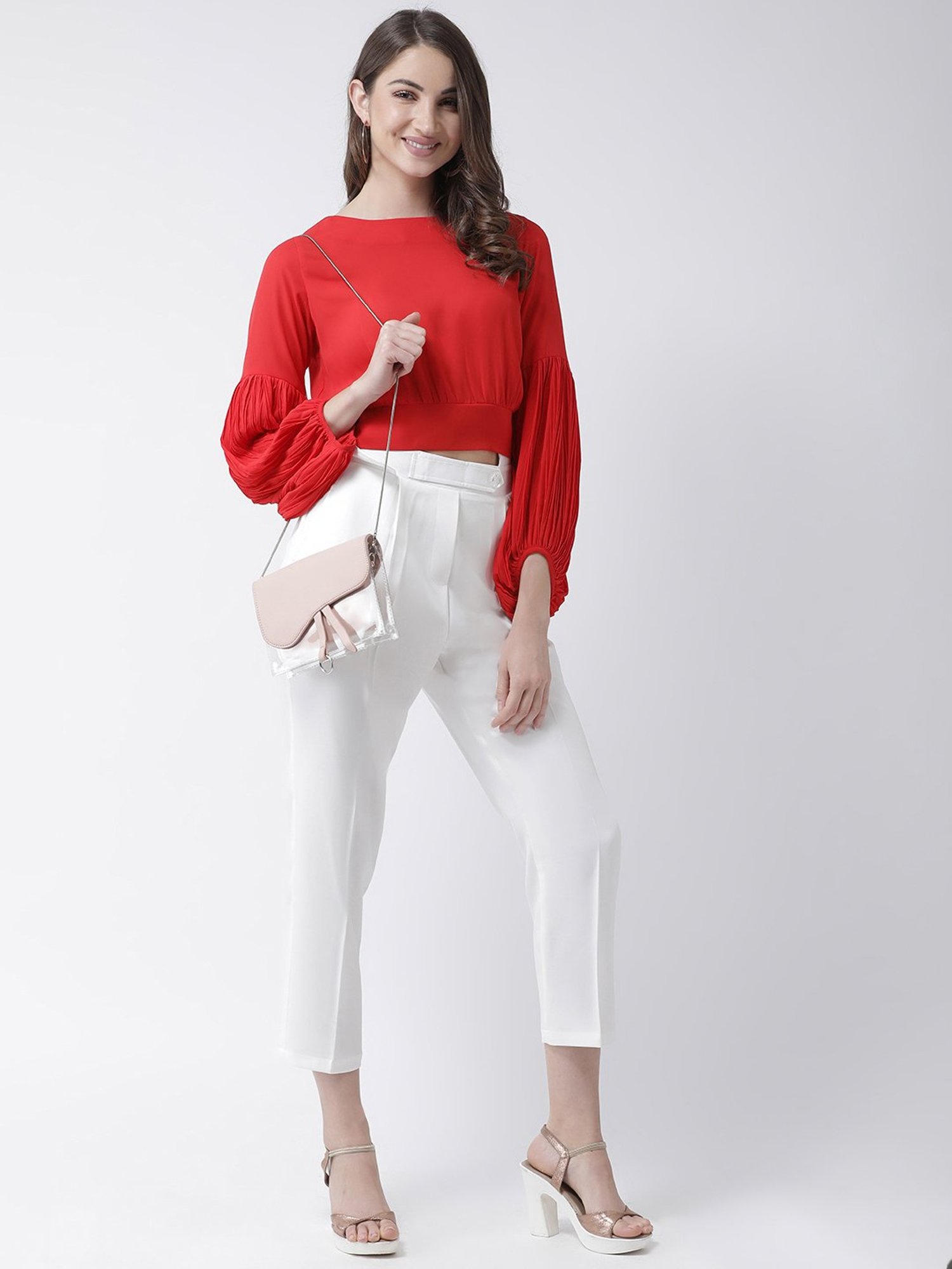 KASSUALLY Red Relaxed Fit Crop Top