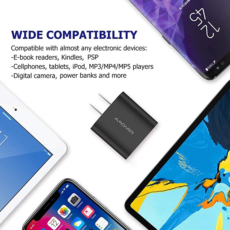 Wall Charger Upgraded 2Pack 15W 3Port USB Plug Cube Portable Wall Charger Plug for iPhone XsXS MaxXRX876Plus iPad ProAir 2Mini 2 Galaxy10987 Note98 LG Nexus and More