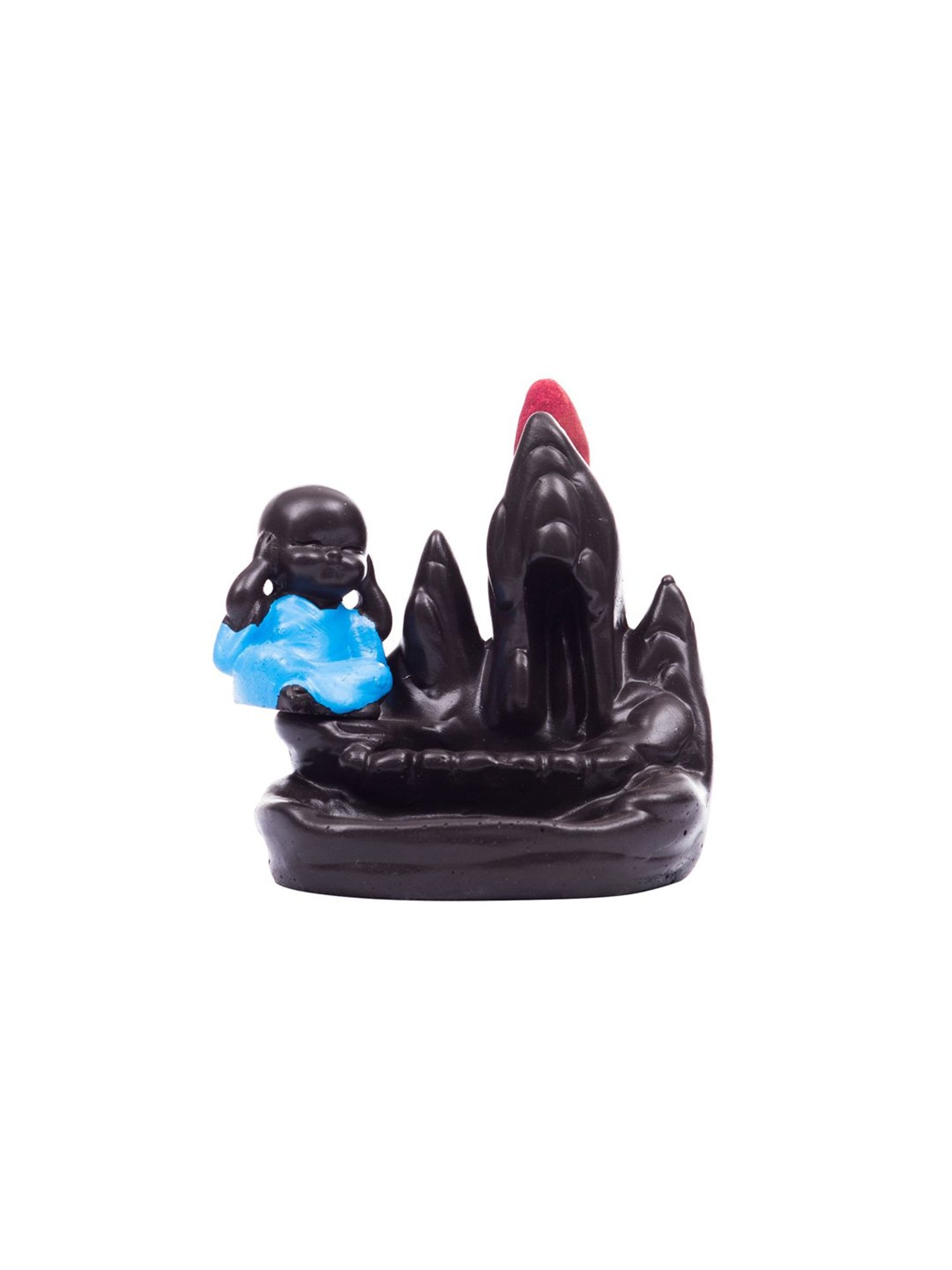 eCraftIndia Meditating Monk Buddha Smoke Fountain with 10 Backflow Cone Decorative Incense Holder