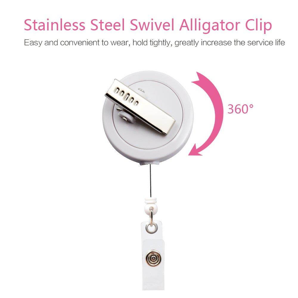 Qinsuee Retractable Badge Holder, ID Badge Reel with Pearl, 3 Pack (Pink)