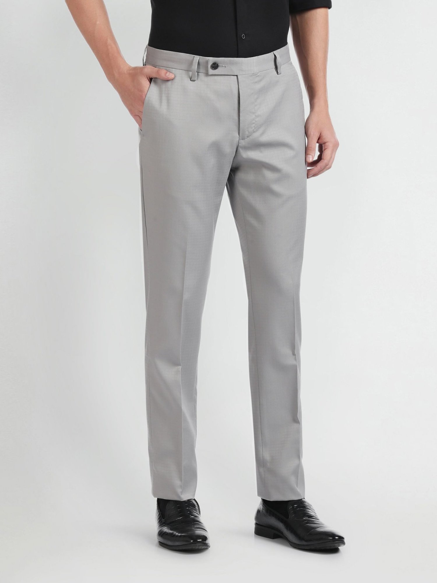 Arrow Grey Regular Fit Checks Trousers